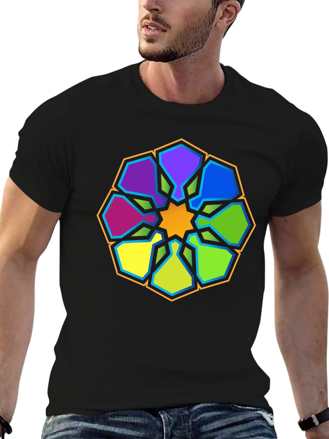Black Geometric Mandala Graphic Tee - Stylish Black T-Shirt view 6