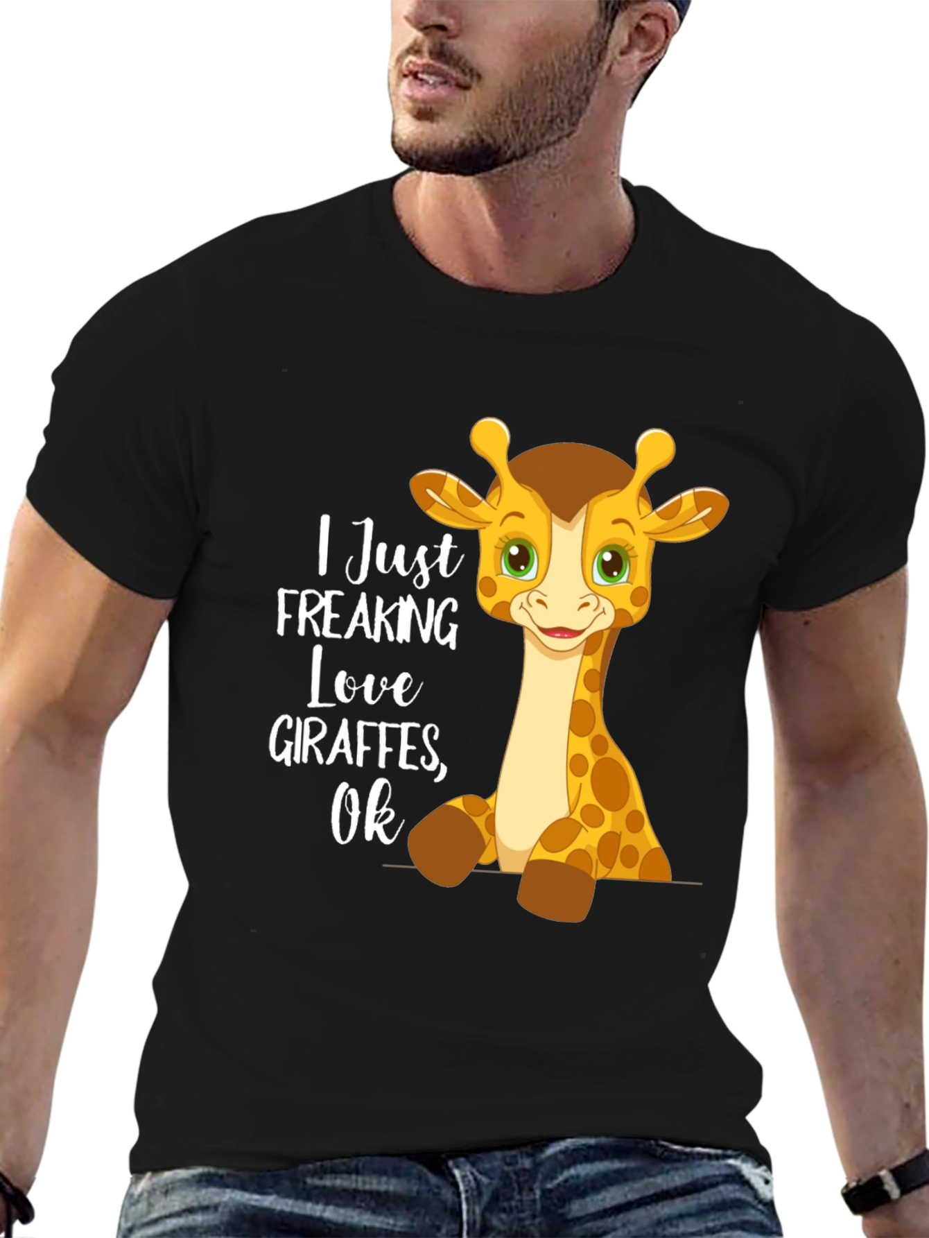 Black Giraffe Lover Graphic Tee - I Freaking Love Giraffes OK view 6