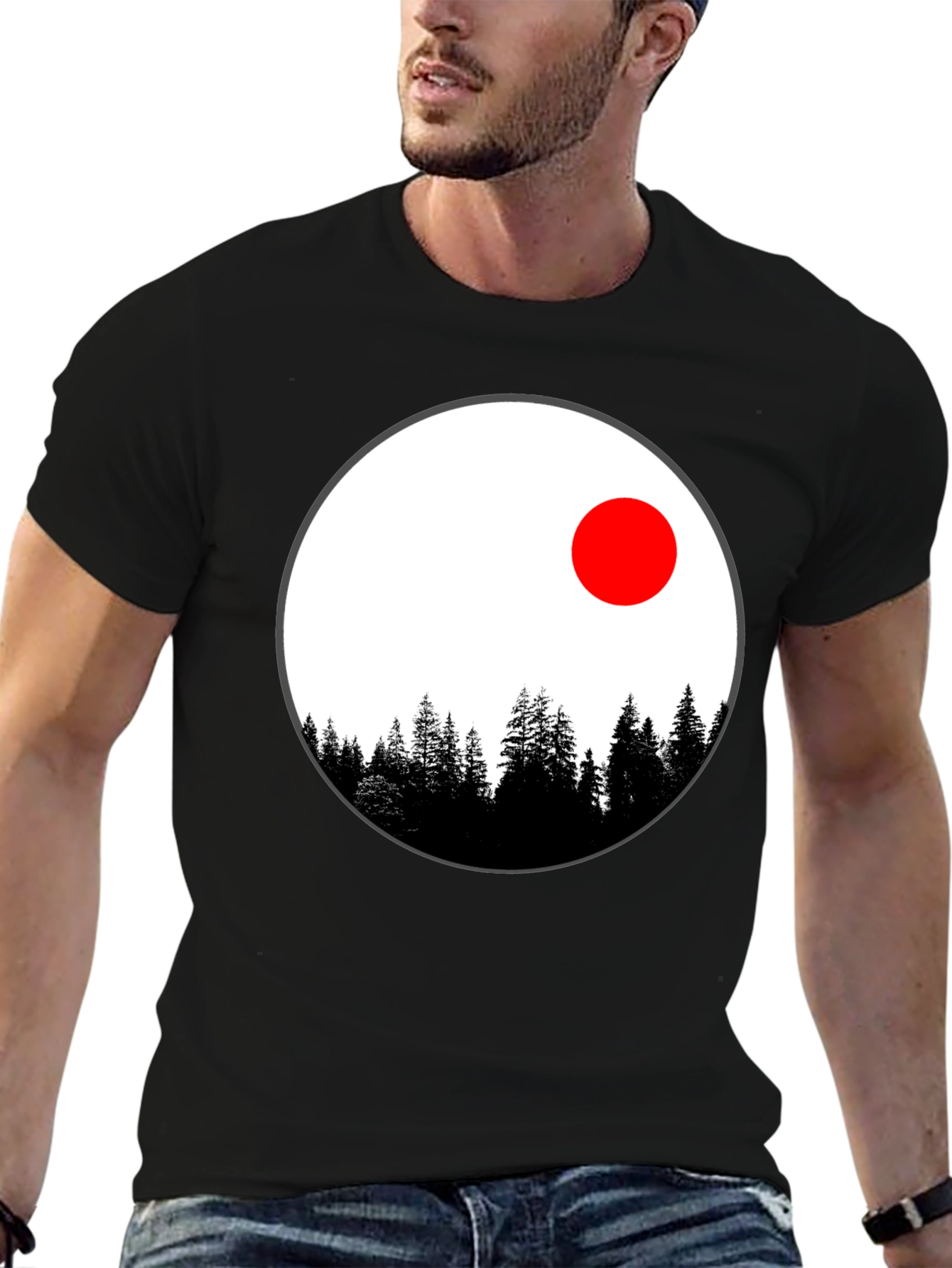 Nature Circle T-Shirt - Trees and Red Sun Design - 6