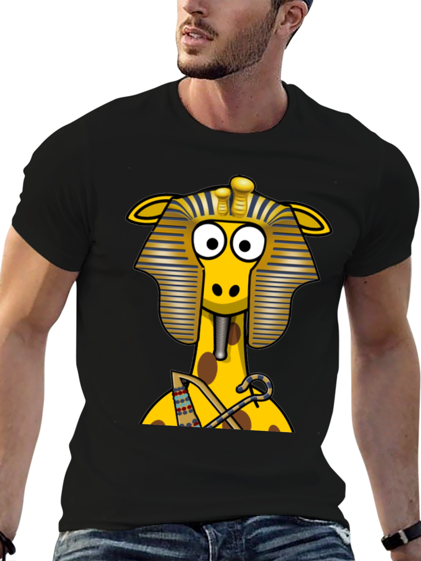 Black Egyptian Giraffe T-Shirt - Novelty Print view 6