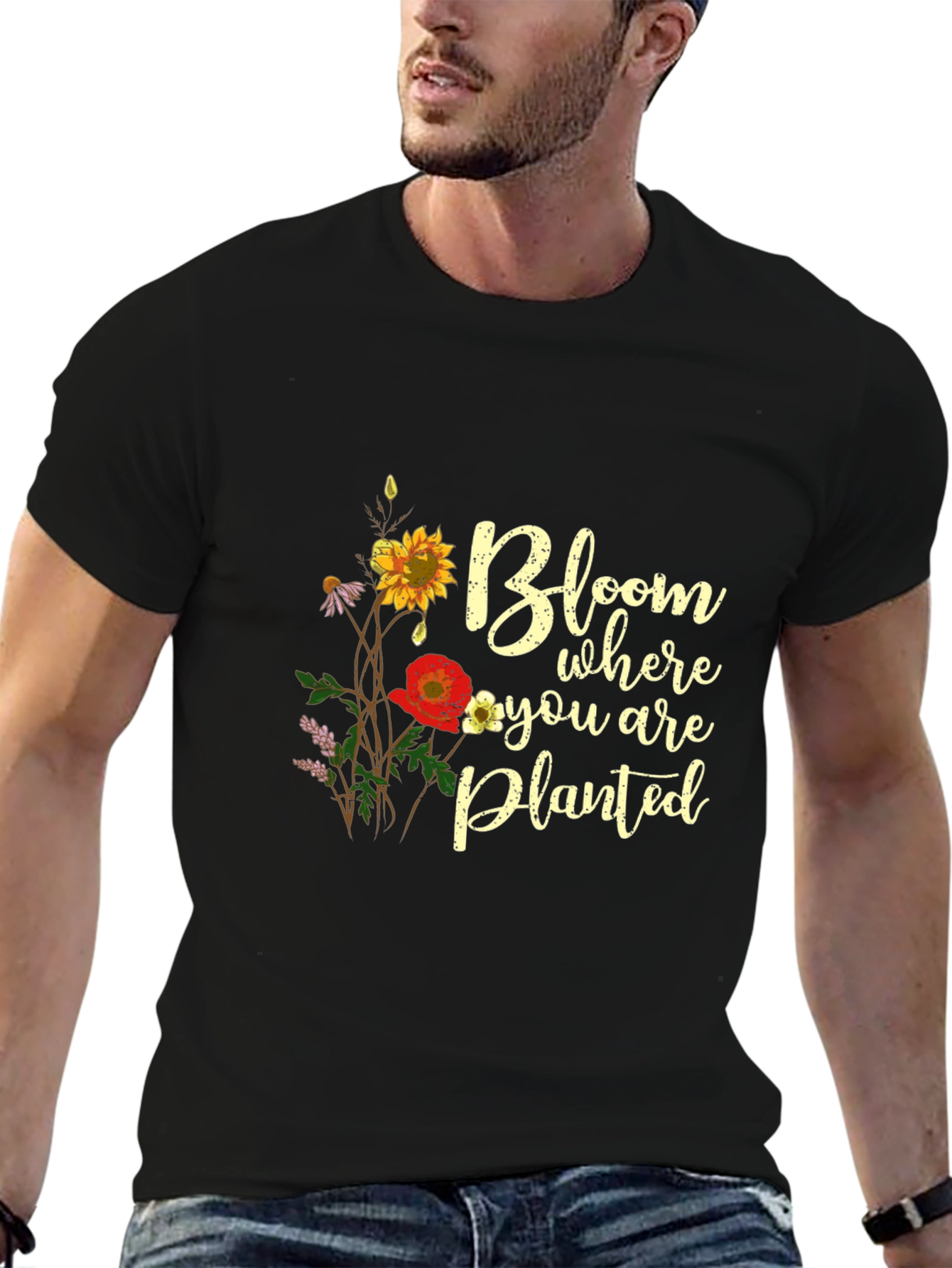 Black Bloom Where You Are Planted Graphic Tee view 6