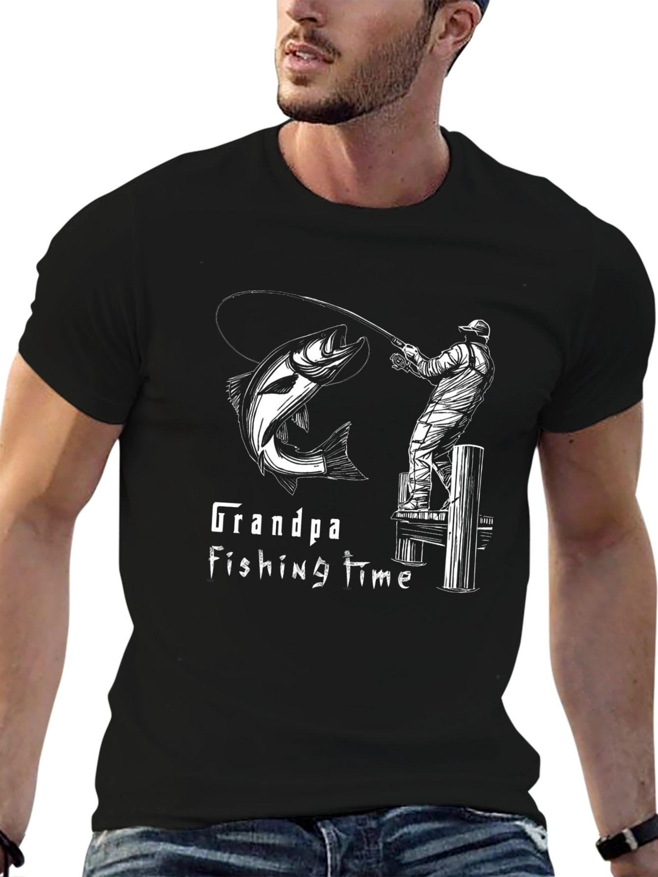 Black Grandpa Fishing Time Black T-Shirt view 6