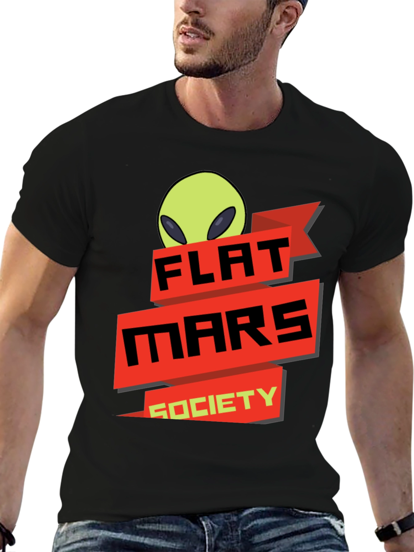 Black Flat Mars Society T-Shirt - Alien Graphic Tee view 6