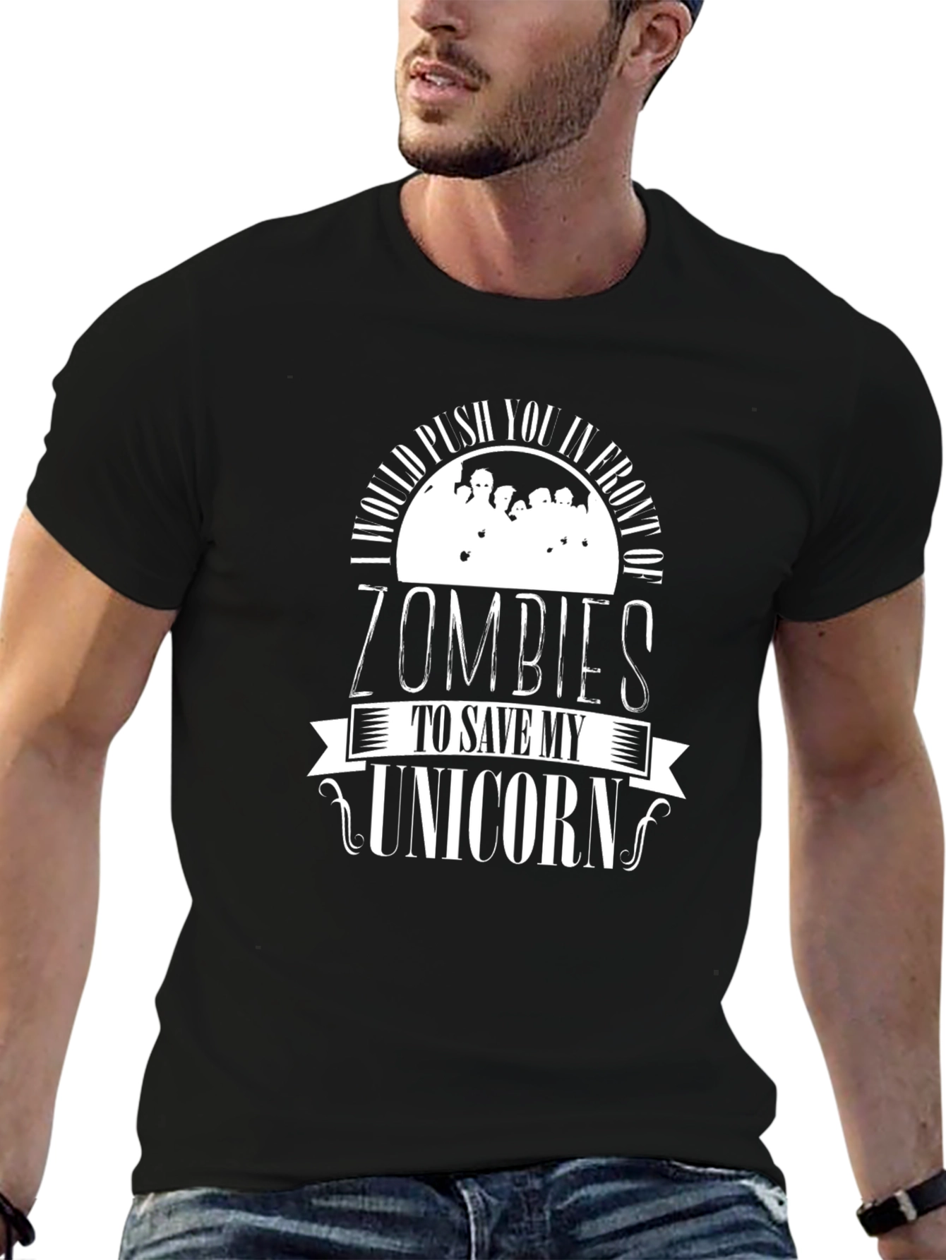 Black Funny Zombie Unicorn T-Shirt view 6
