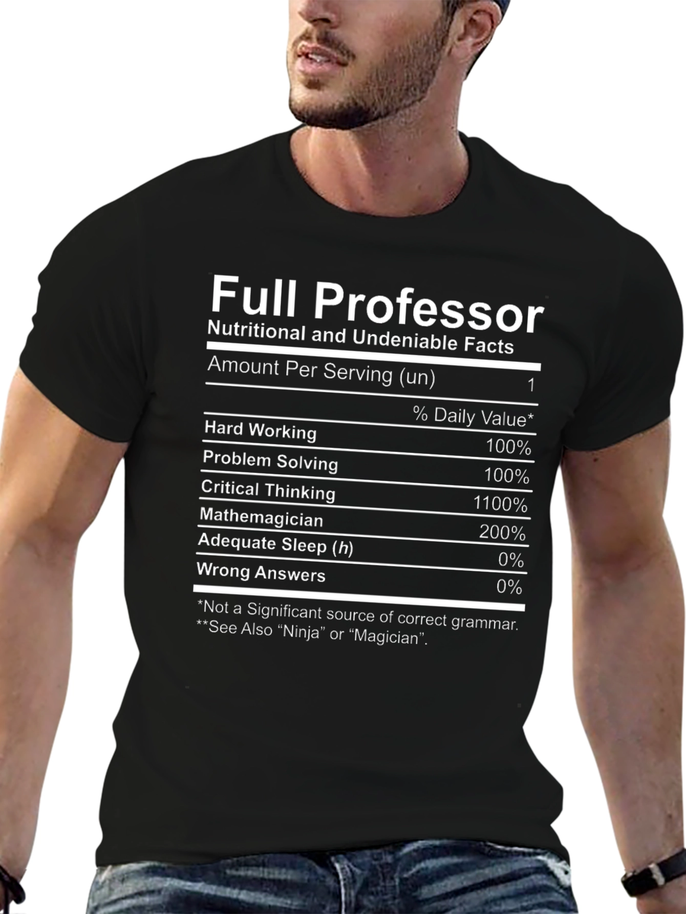 Black Full Professor T-Shirt Nutritional Facts Novelty Tee view 6
