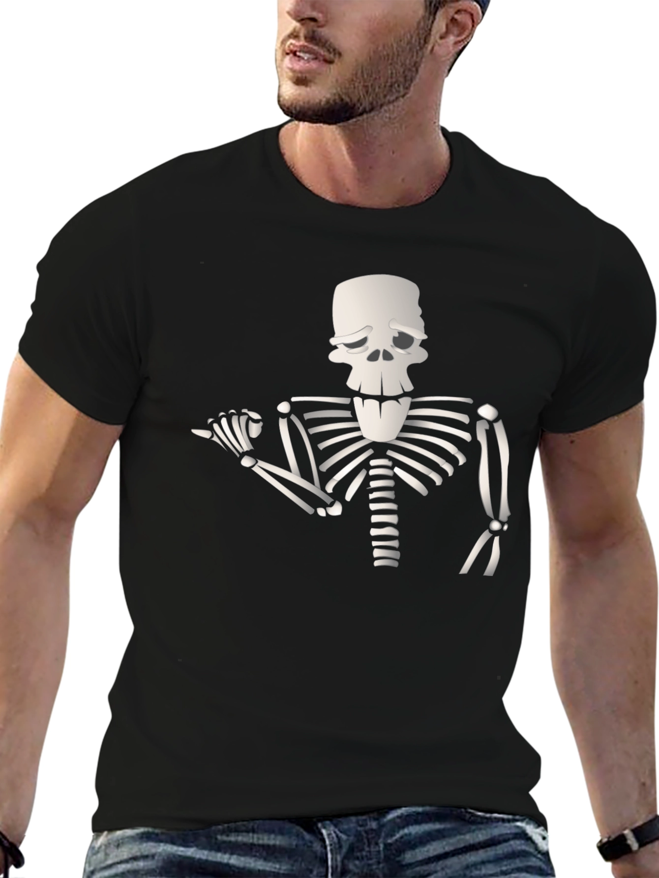 Black Humorous Skeleton Graphic Tee - Black view 6
