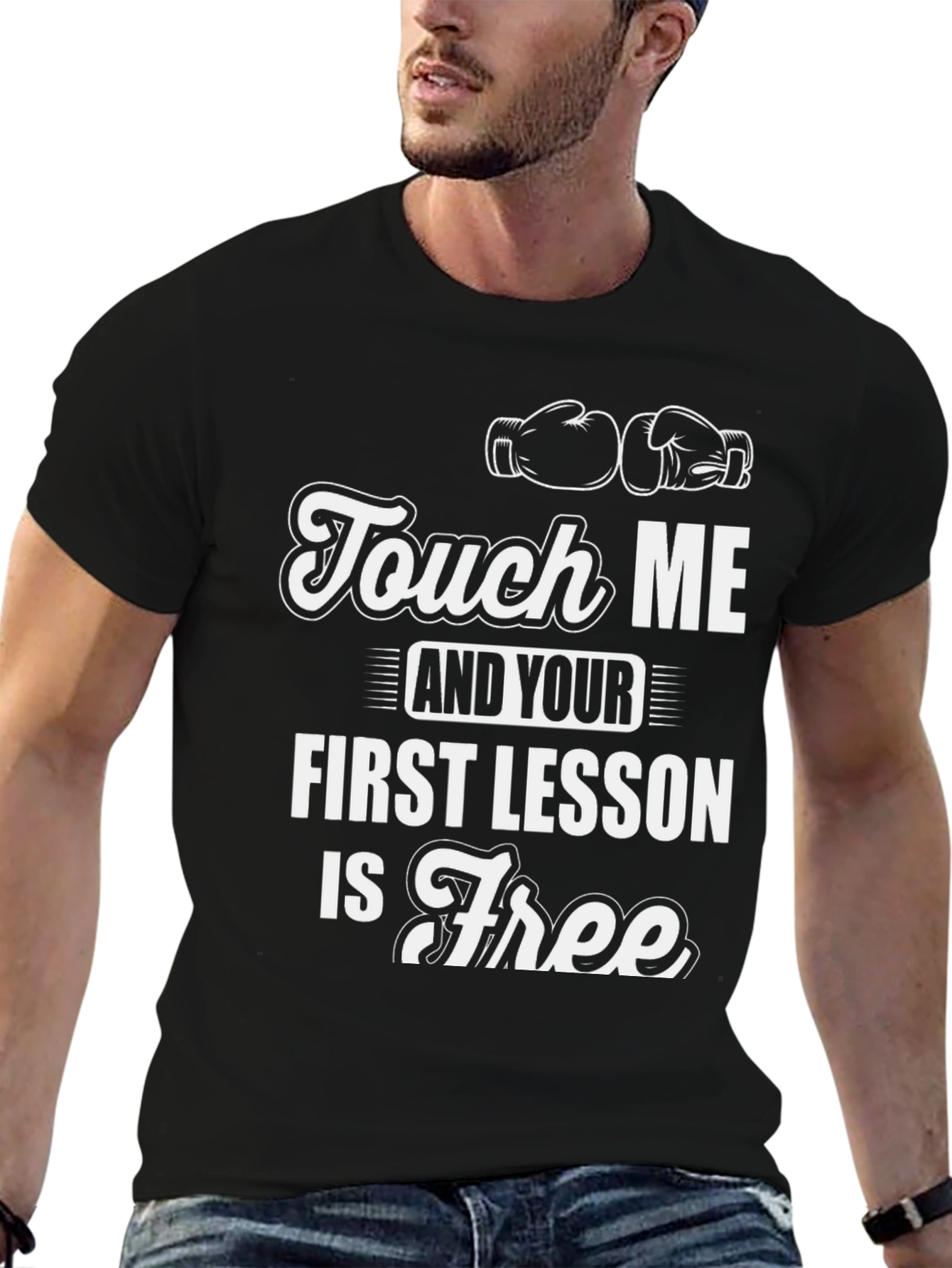 Black Touch Me & Your First Lesson is Free Boxing T-Shirt view 6