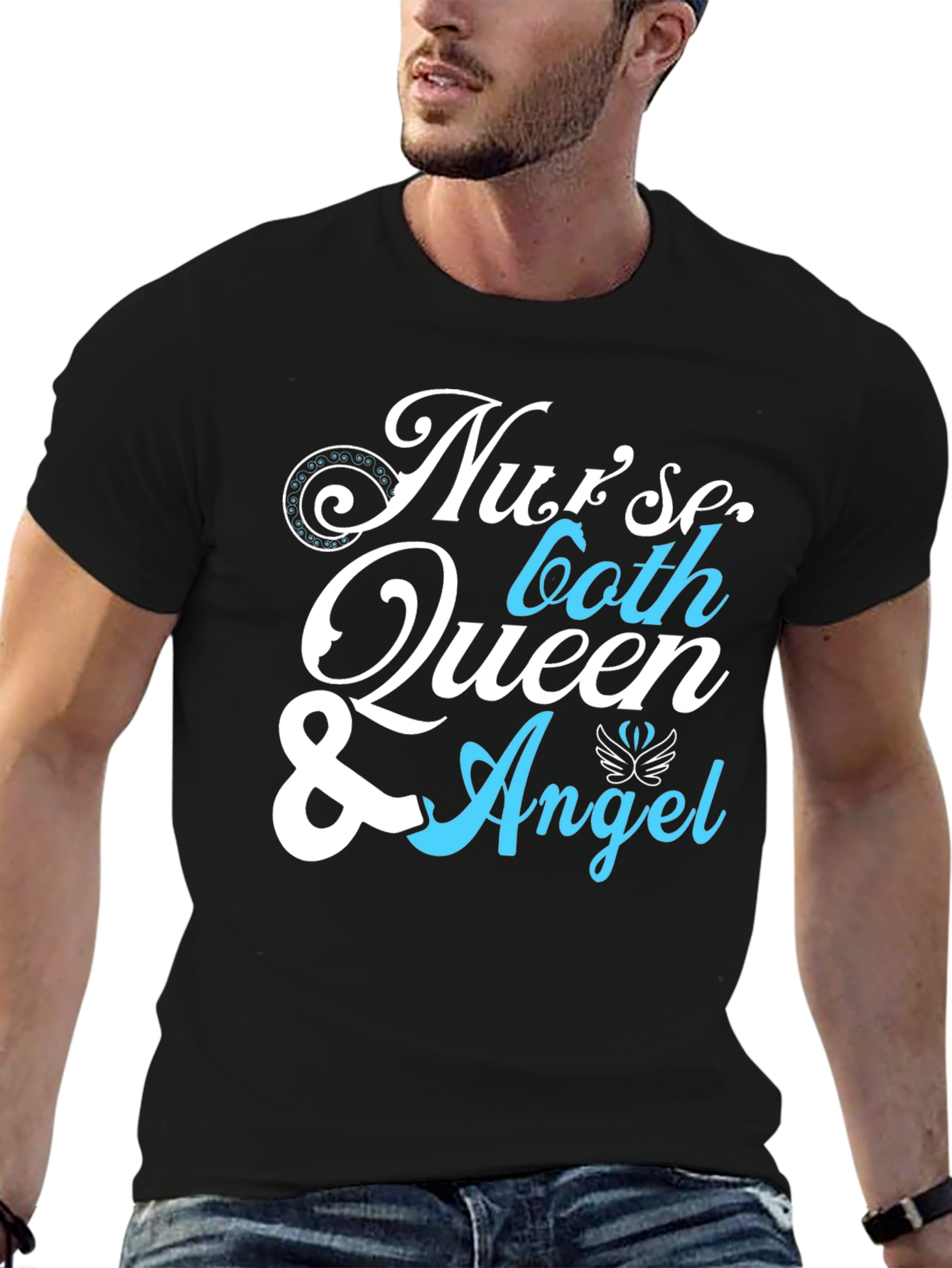 Black Nurse Queen & Angel Graphic T-Shirt - Unisex view 6