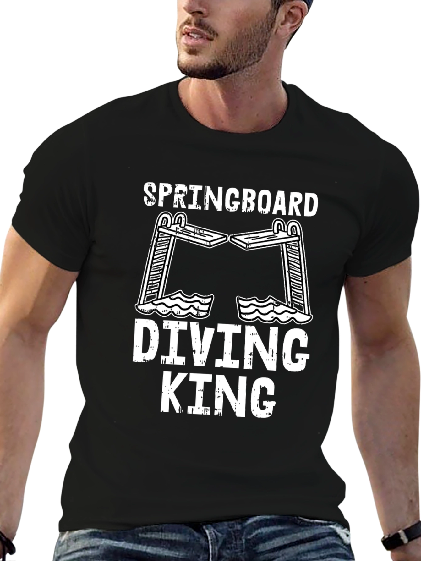 Black Springboard Diving King Graphic T-Shirt view 6