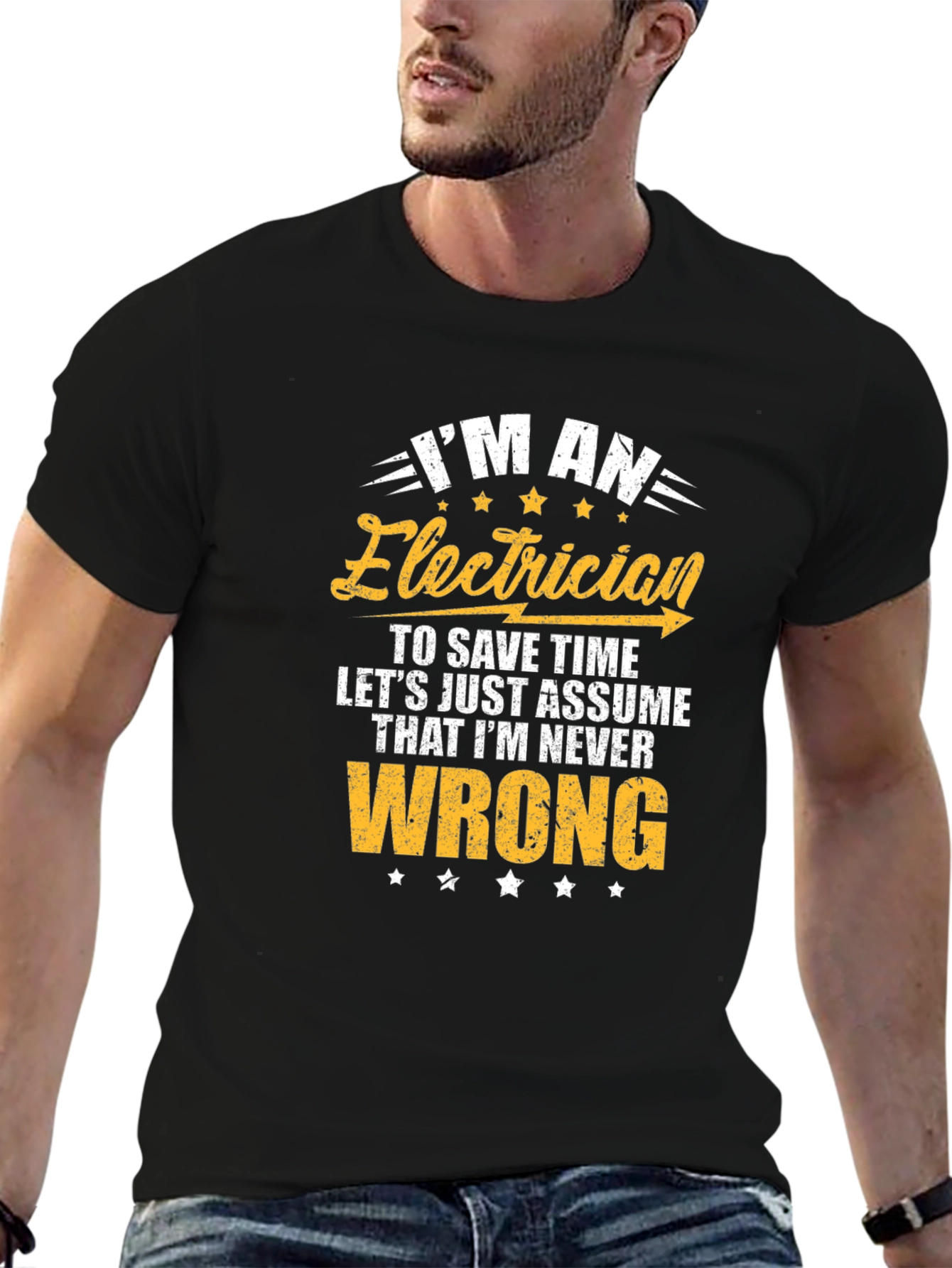 Black Electrician Never Wrong Graphic T-Shirt view 6