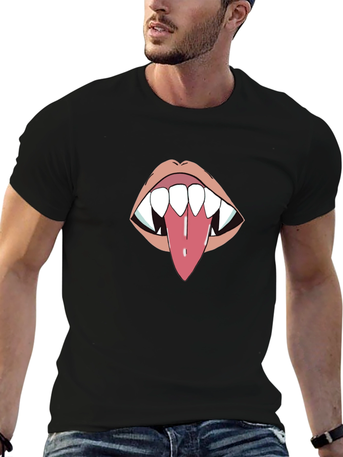 Black Vampire Tongue Graphic T-Shirt - Black view 6