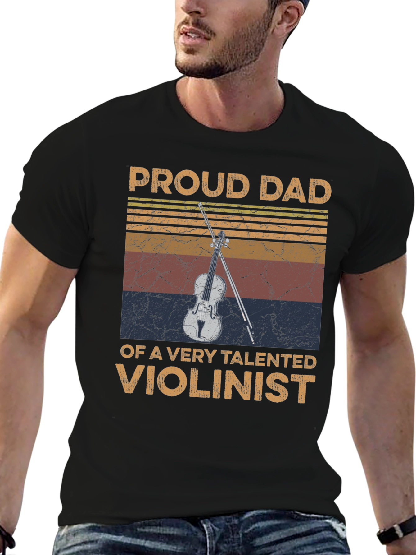 Black Proud Dad Violinist Graphic Tee view 6