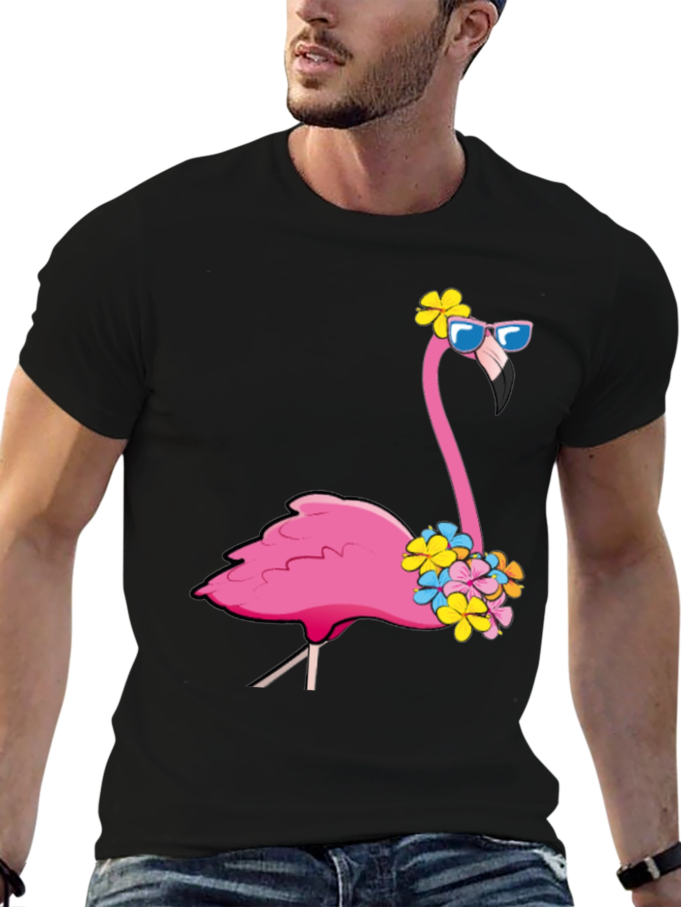 Black Cool Flamingo T-Shirt - Summer Vibes view 6
