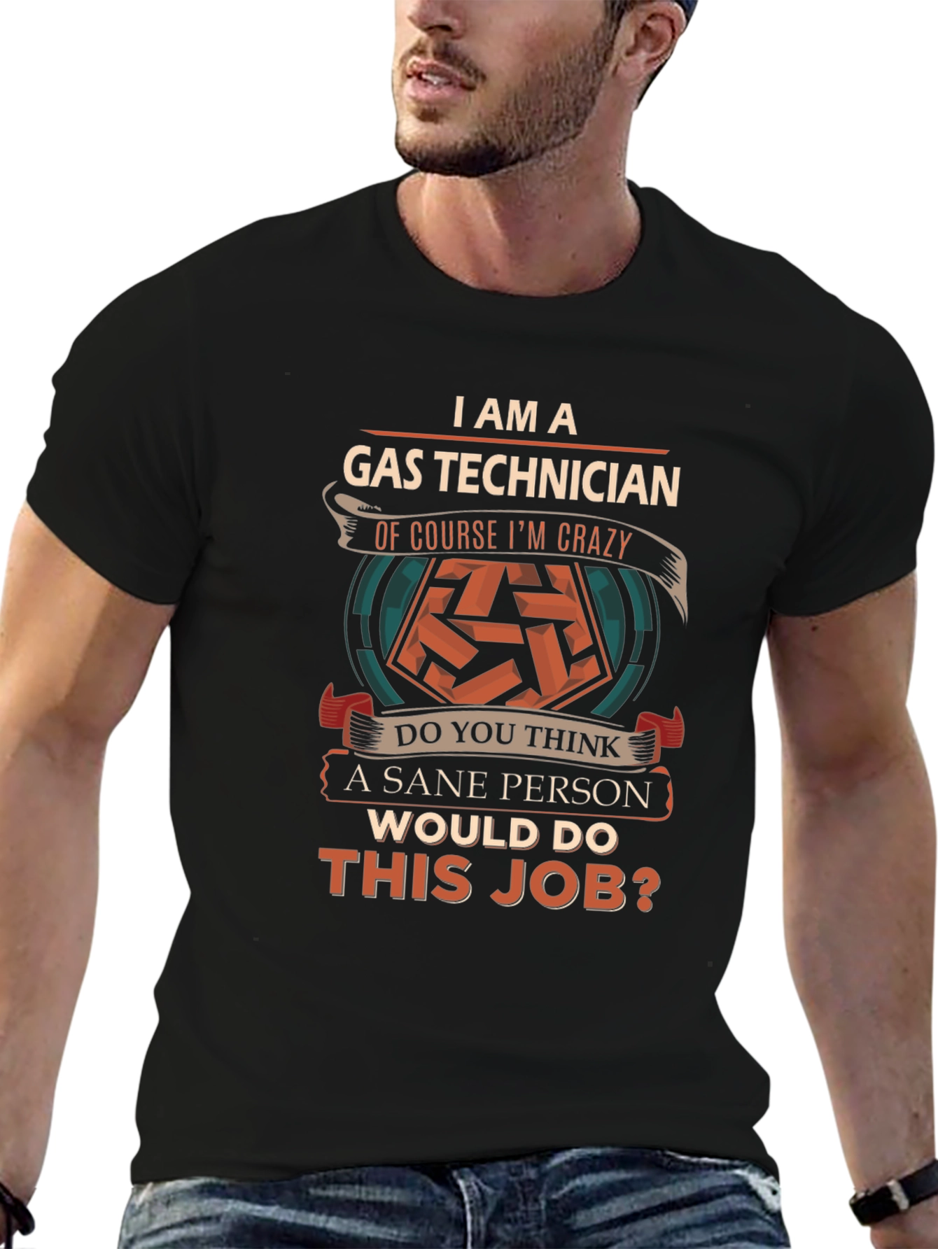 Black Gas Technician Crazy Job T-Shirt view 6