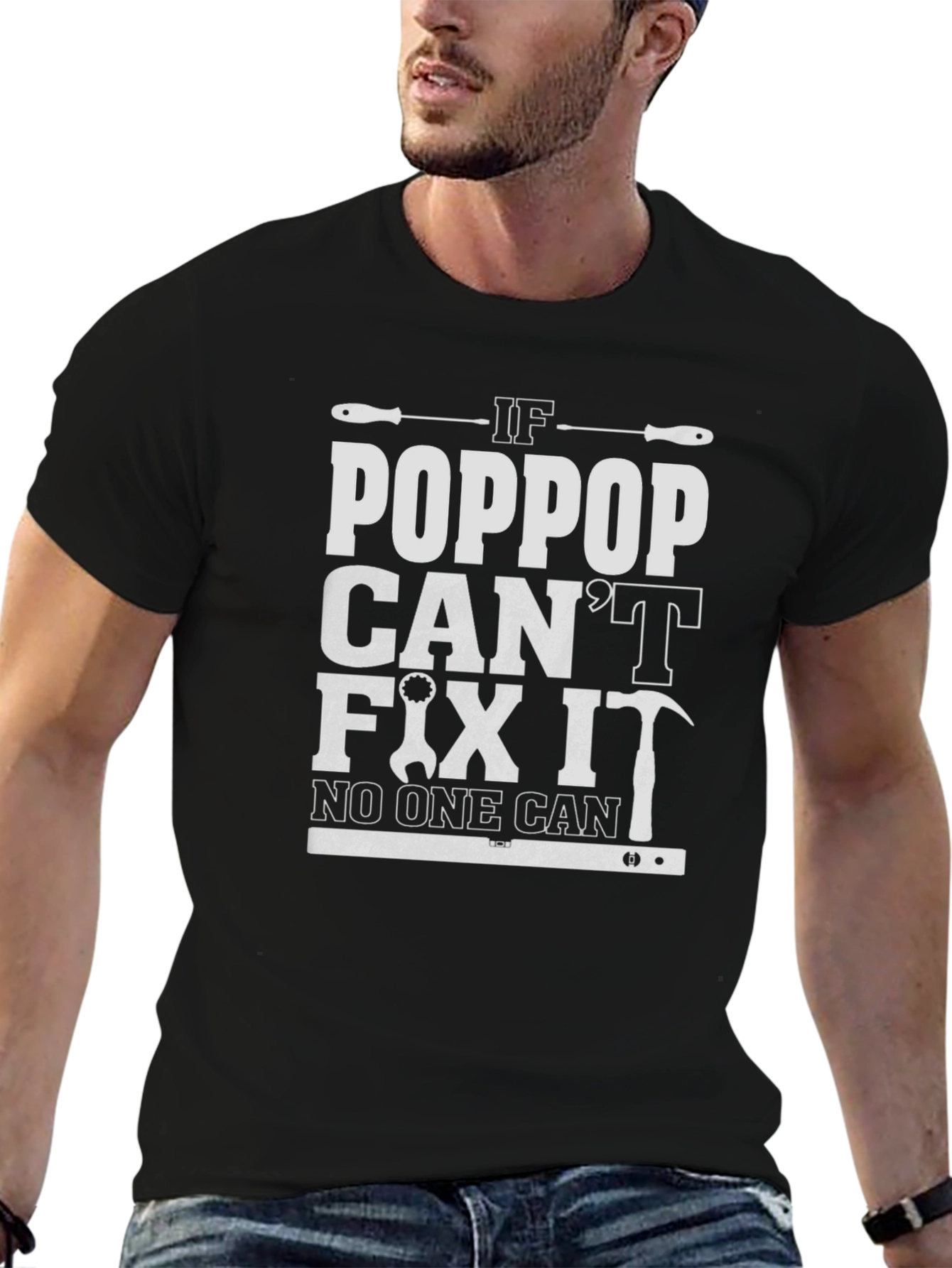 Black Poppop Can Fix It T-Shirt view 6