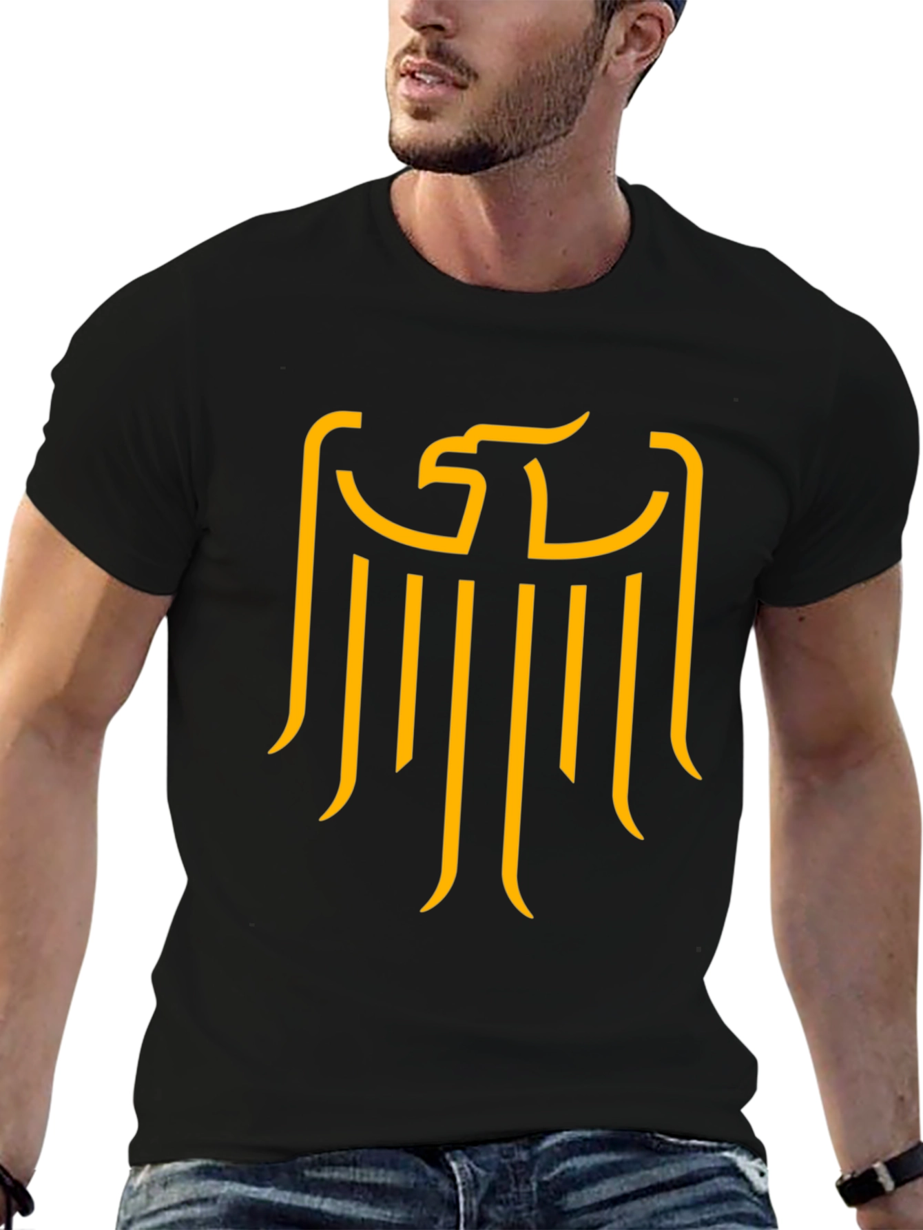 Black Black T-Shirt with Golden German Eagle Graphic view 6