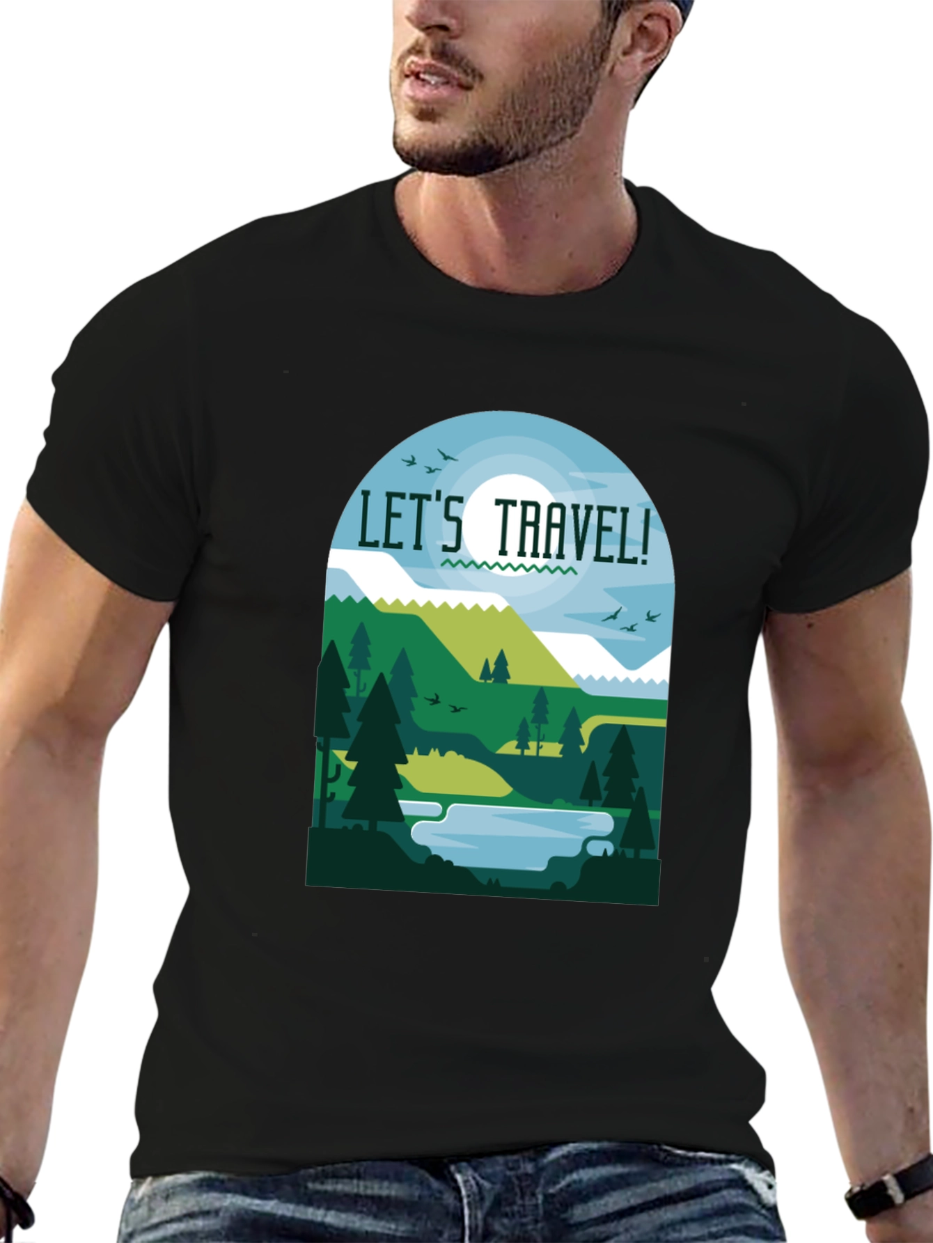 Black Let's Travel T-Shirt - Nature Inspired Tee view 6