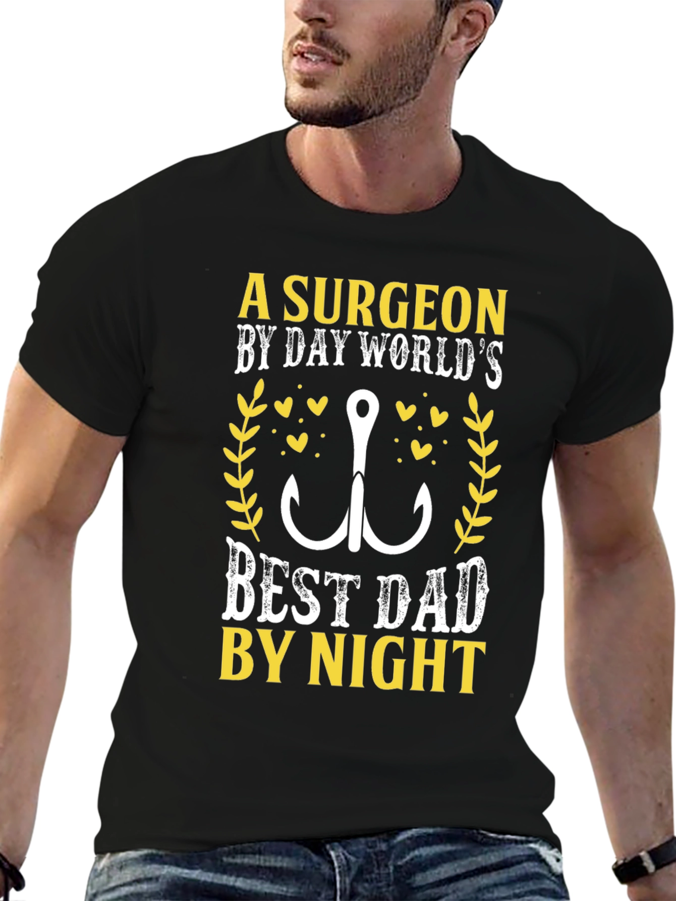 Black Surgeon Dad T-Shirt - Fishing Hook Graphic Novelty Tee view 6