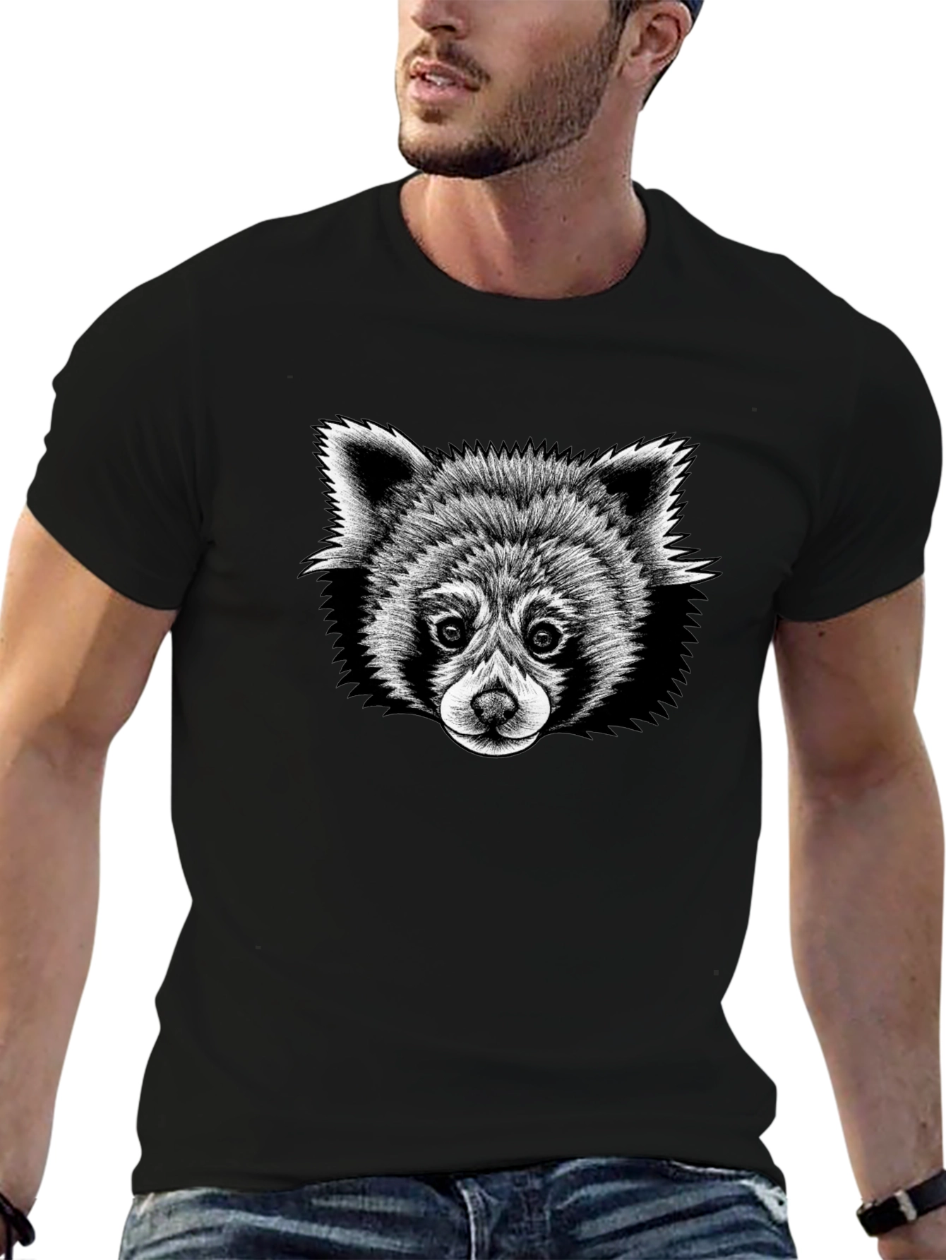 Black Red Panda Graphic Tee - Soft Black T-Shirt view 6