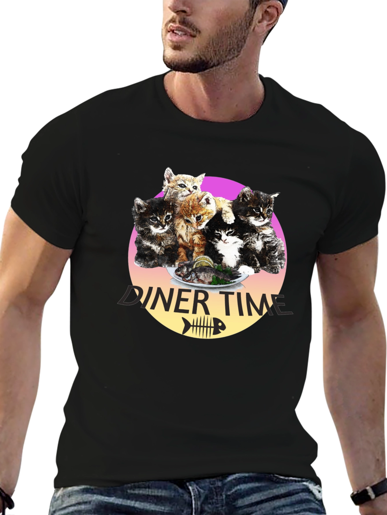 Black Kitten Diner Time T-Shirt - Funny Cat Lover Tee view 6