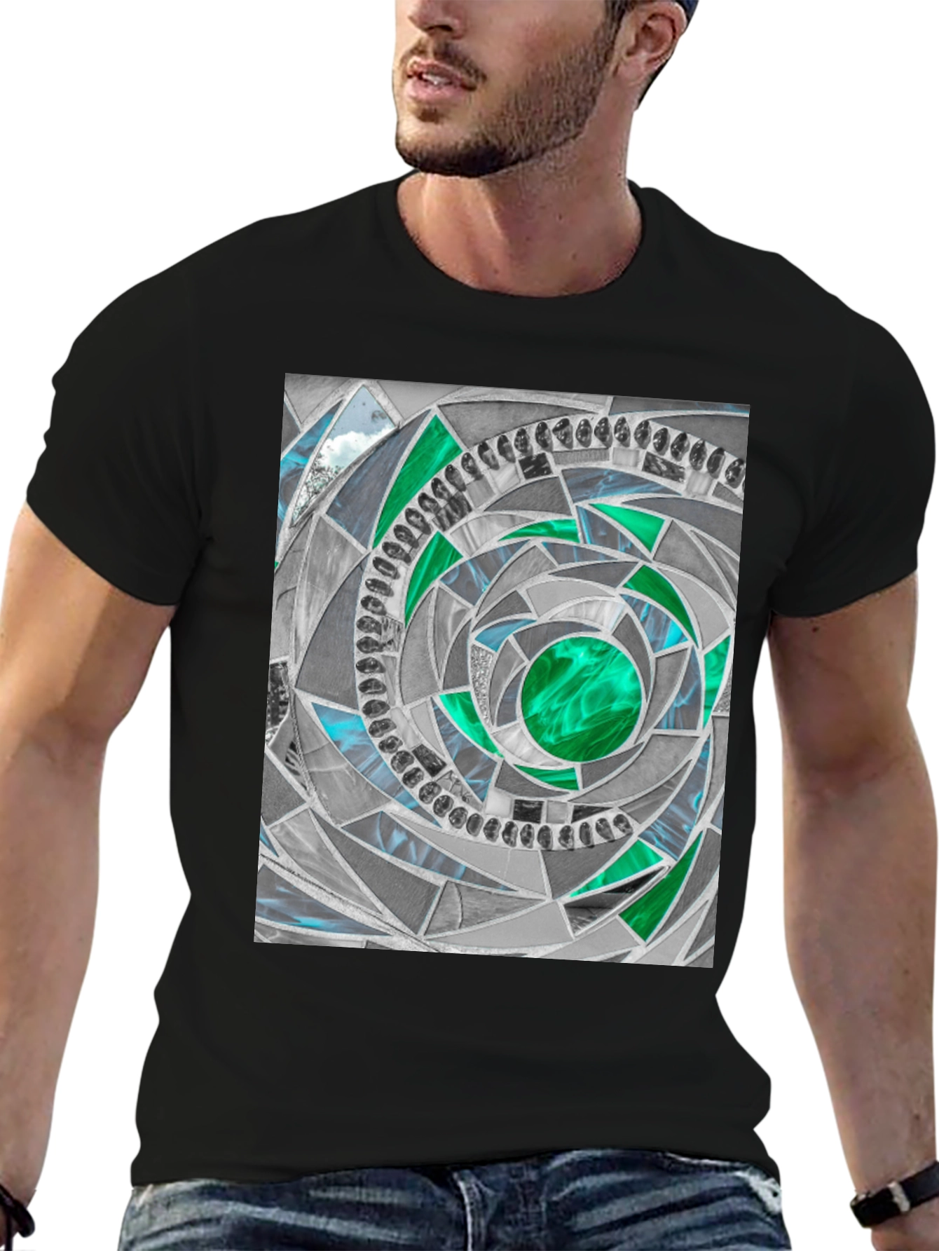 Black Geometric Mosaic T-Shirt - Abstract Art Tee view 6