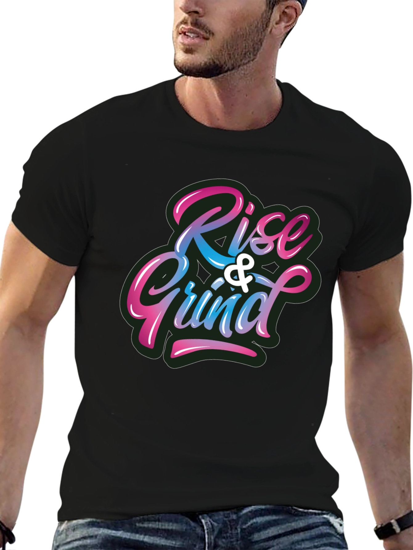 Black Rise & Grind Graphic Print Crew Neck T-Shirt view 6