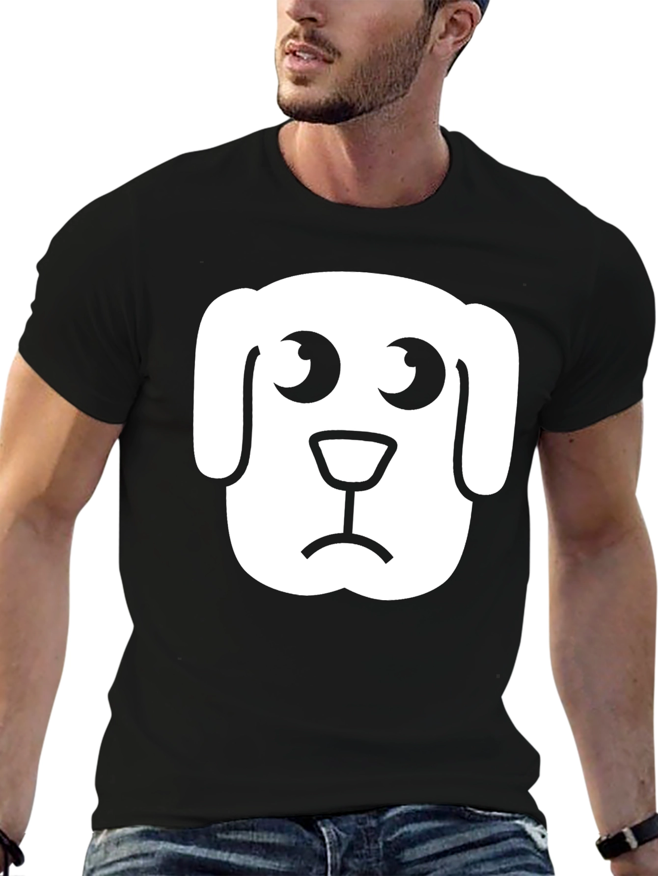 Black Sad Dog Graphic Tee - Black Cotton T-Shirt view 6
