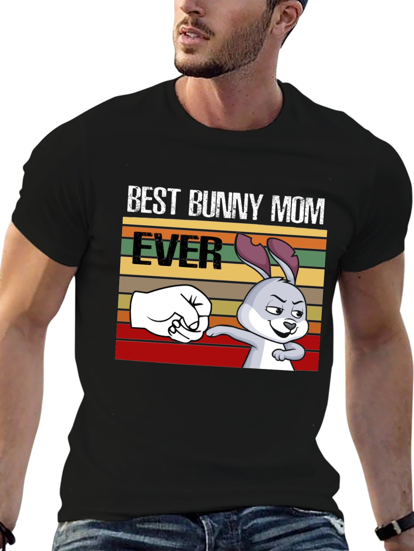 Black Best Bunny Mom Ever T-Shirt, Fun Easter Tee view 6