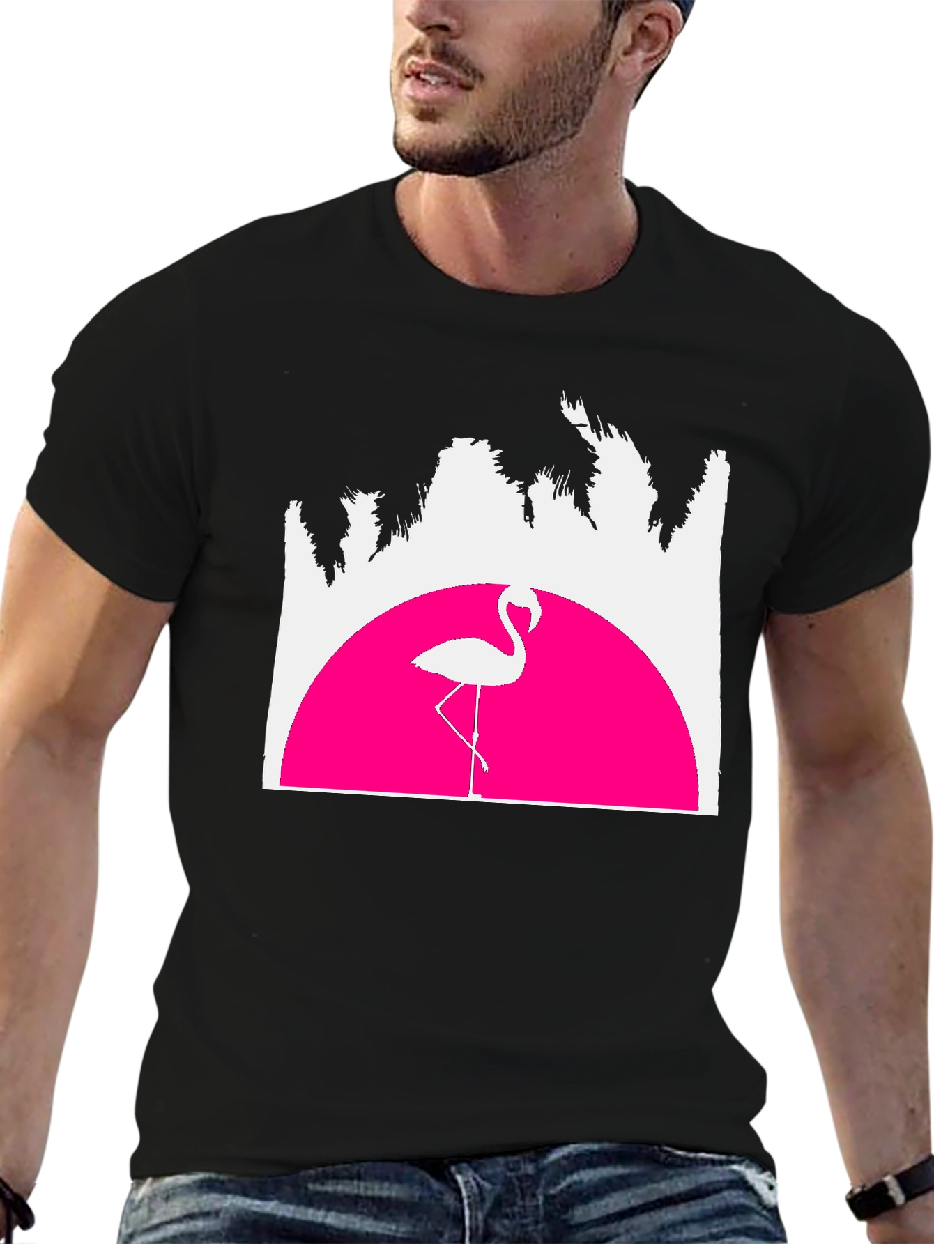 Black Retro Flamingo T-Shirt - Sunset Graphic Tee view 6