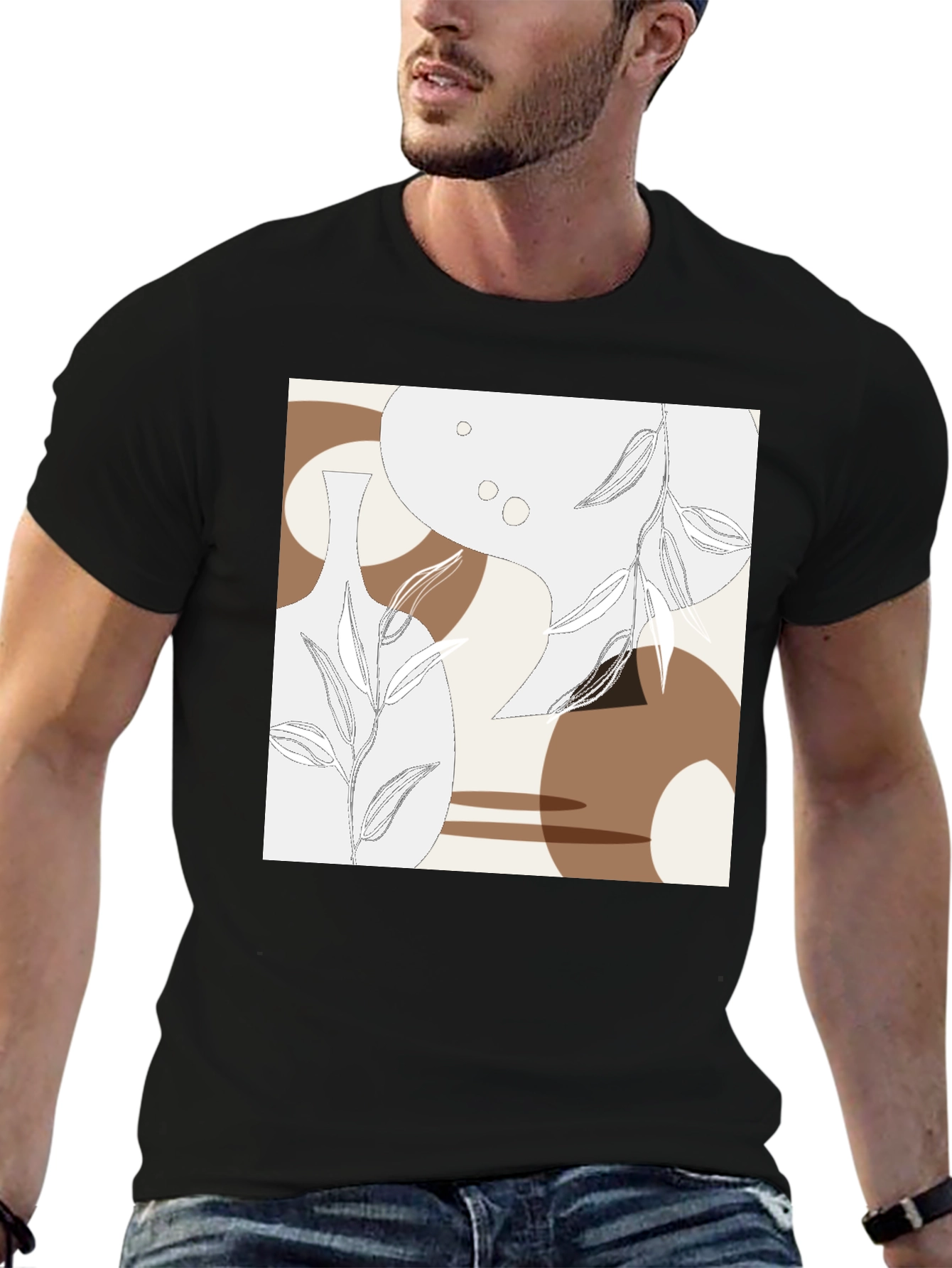 Black Abstract Floral T-Shirt - Modern Botanical Design view 6