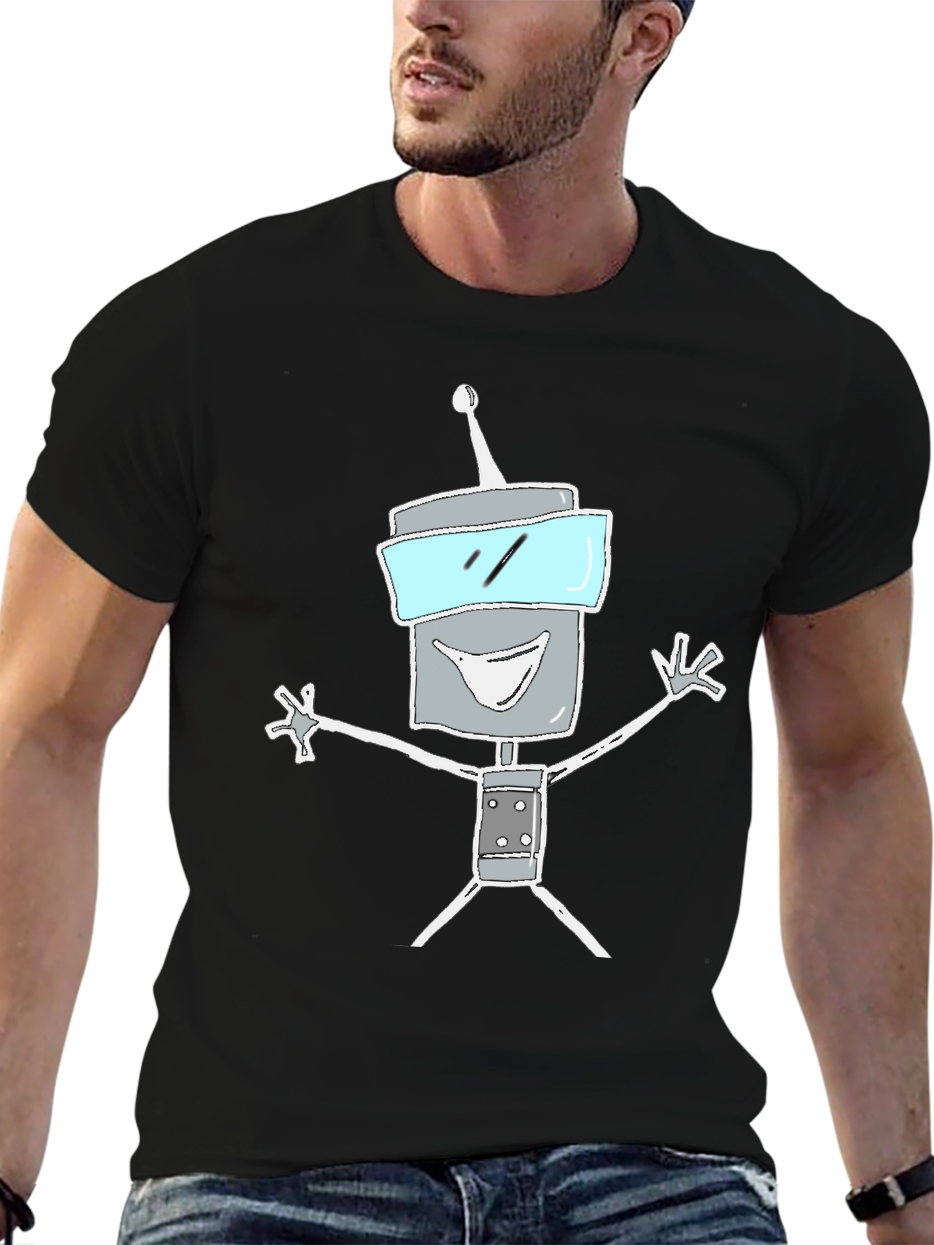 Black Robot Graphic Tee - Funky Casual Style view 6