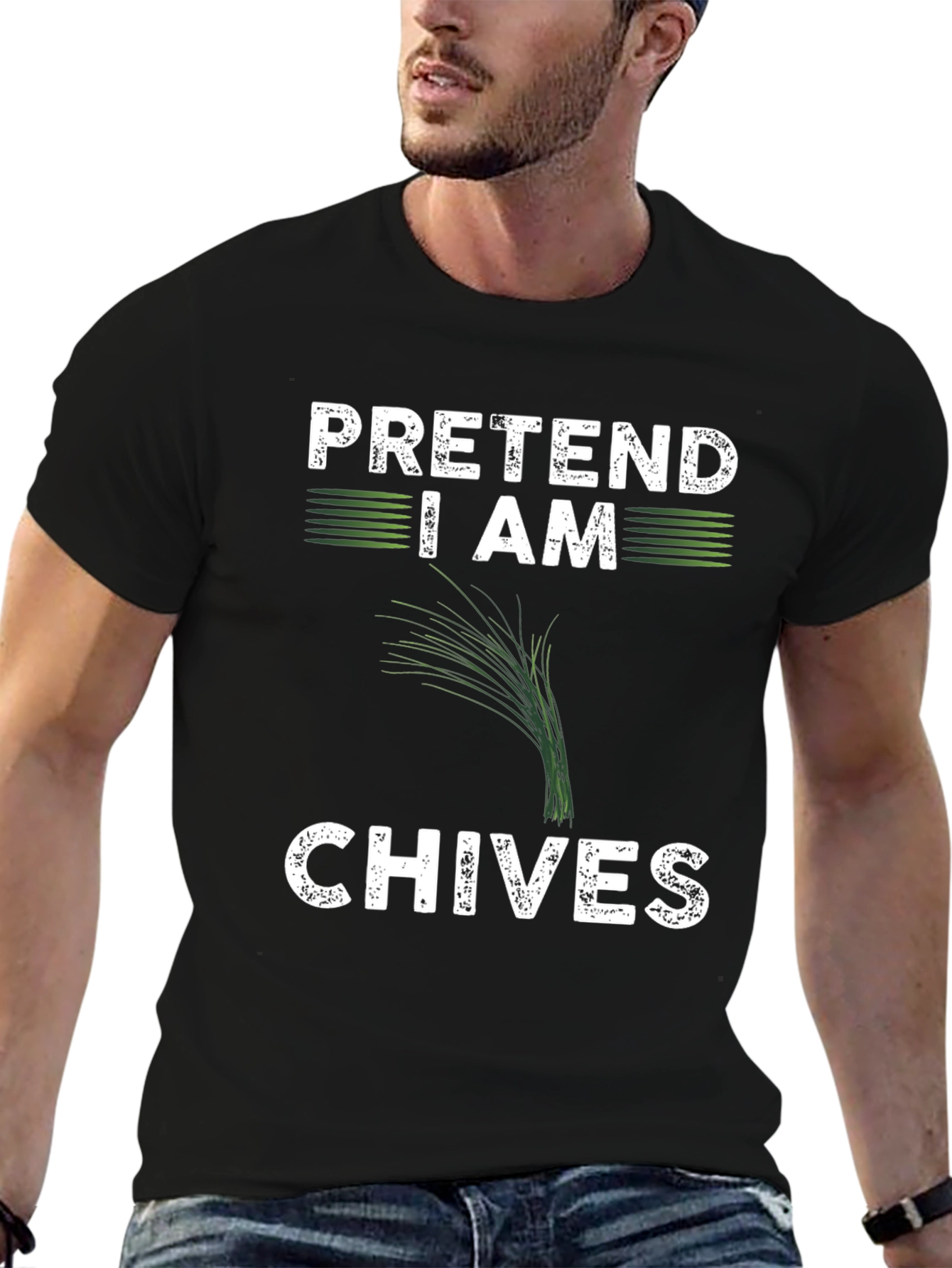 Black Pretend I Am Chives Funny Graphic T-Shirt view 6