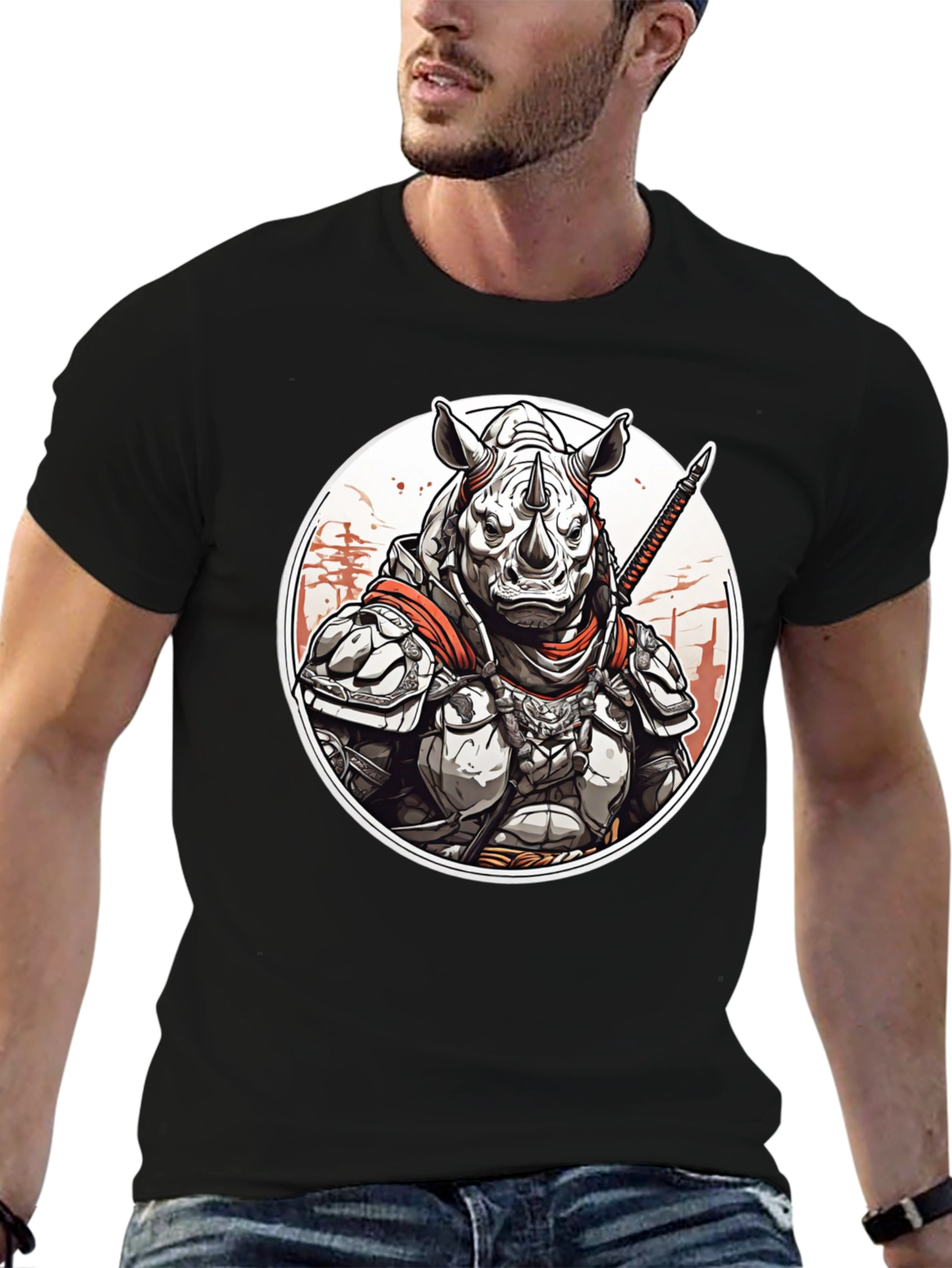 Black Rhino Samurai Graphic Tee - Black Cotton Blend view 6