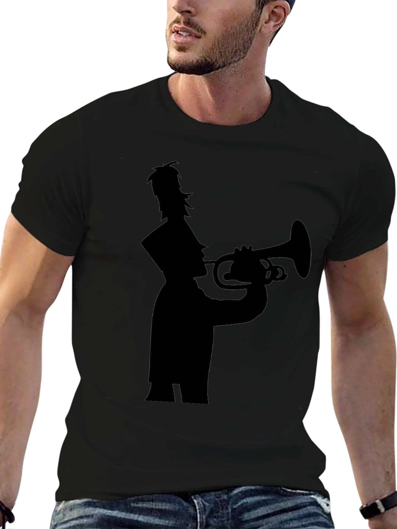 Black Trumpet Player Silhouette Tee - Black view 6