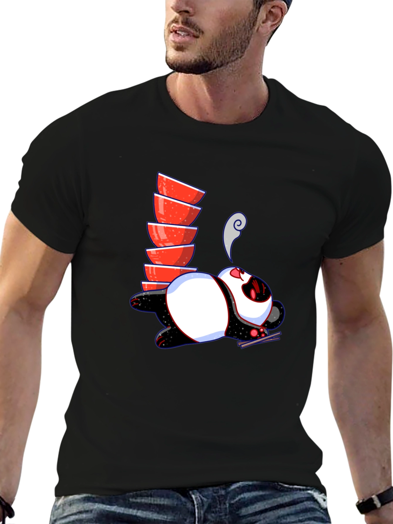 Black Noodle Lover Panda Graphic Tee - Black view 6