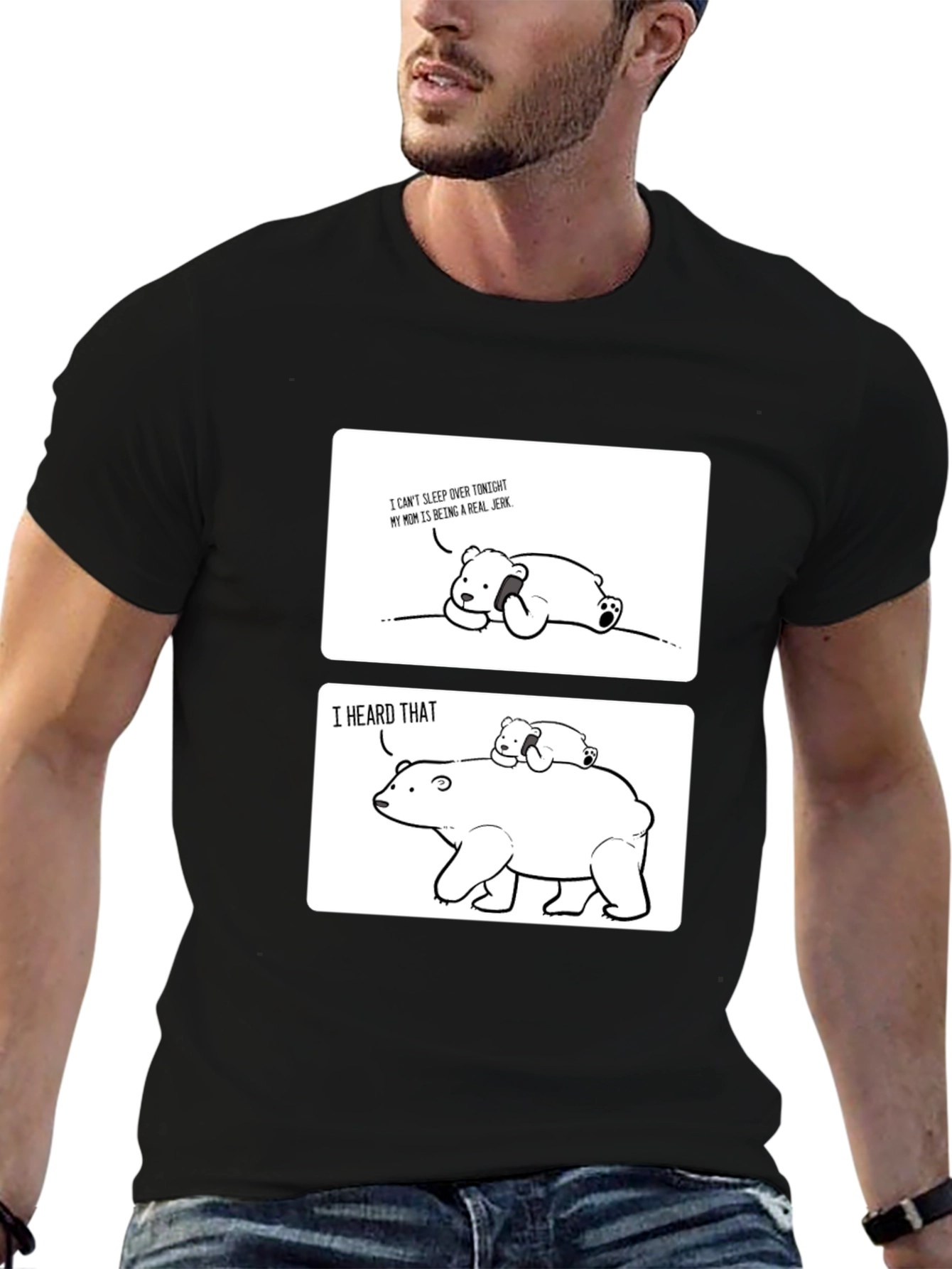 Black Funny Cartoon Bear T-Shirt - Mom Joke Tee view 6