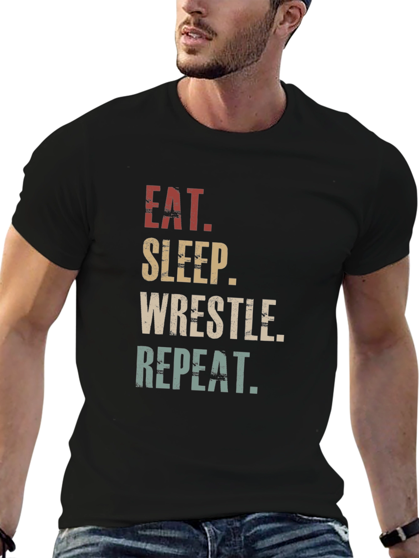 Black Eat Sleep Wrestle Repeat Graphic T-Shirt view 6