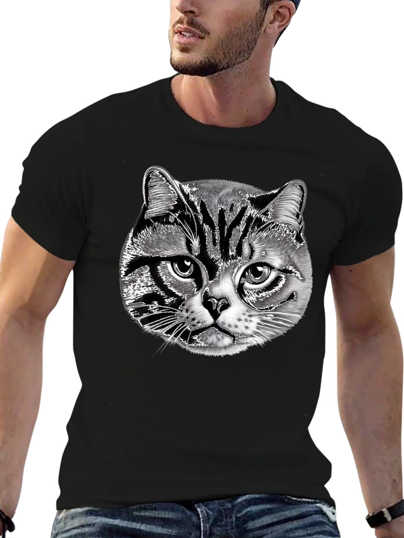 Black Cool Cat Graphic Black T-Shirt view 6