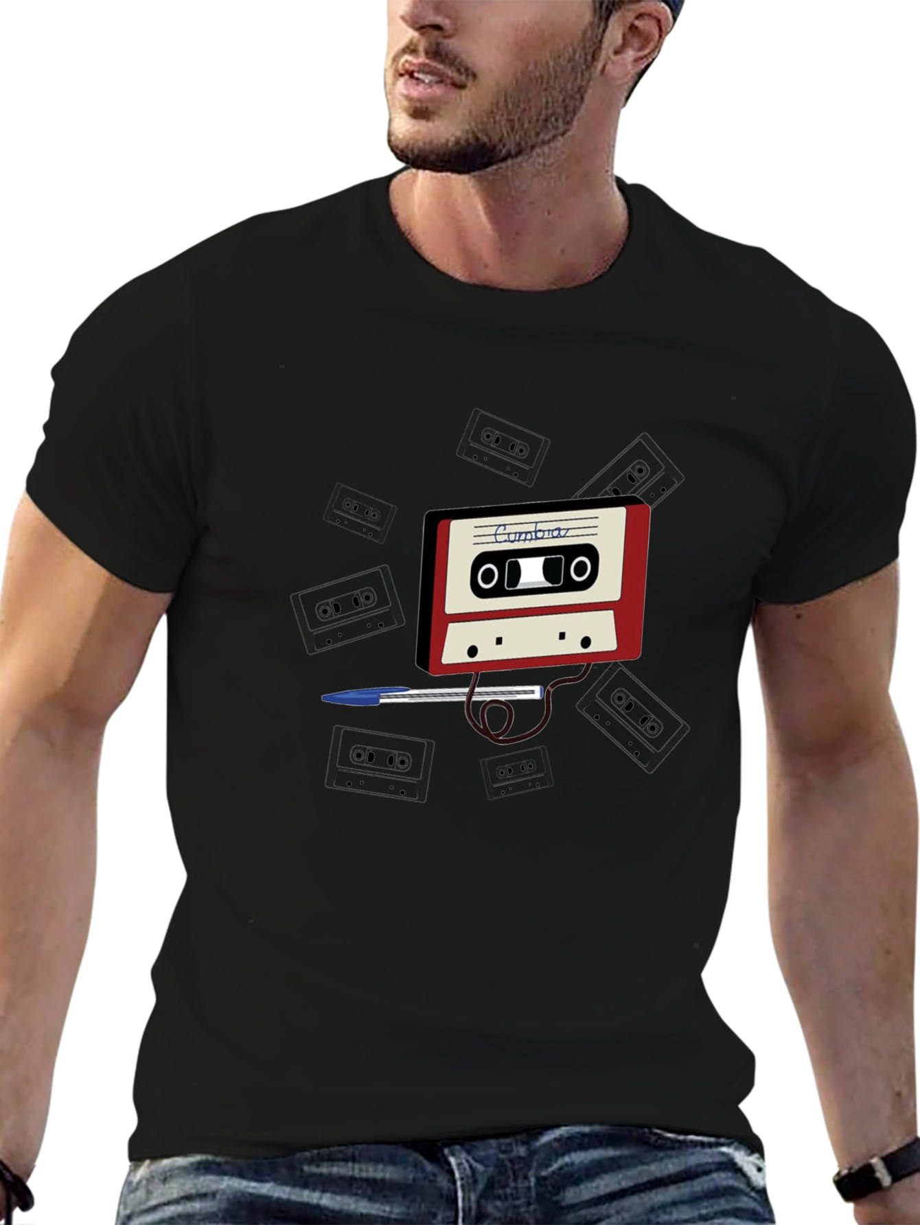 Black Retro Cassette Tape T-Shirt - Classic Design view 6