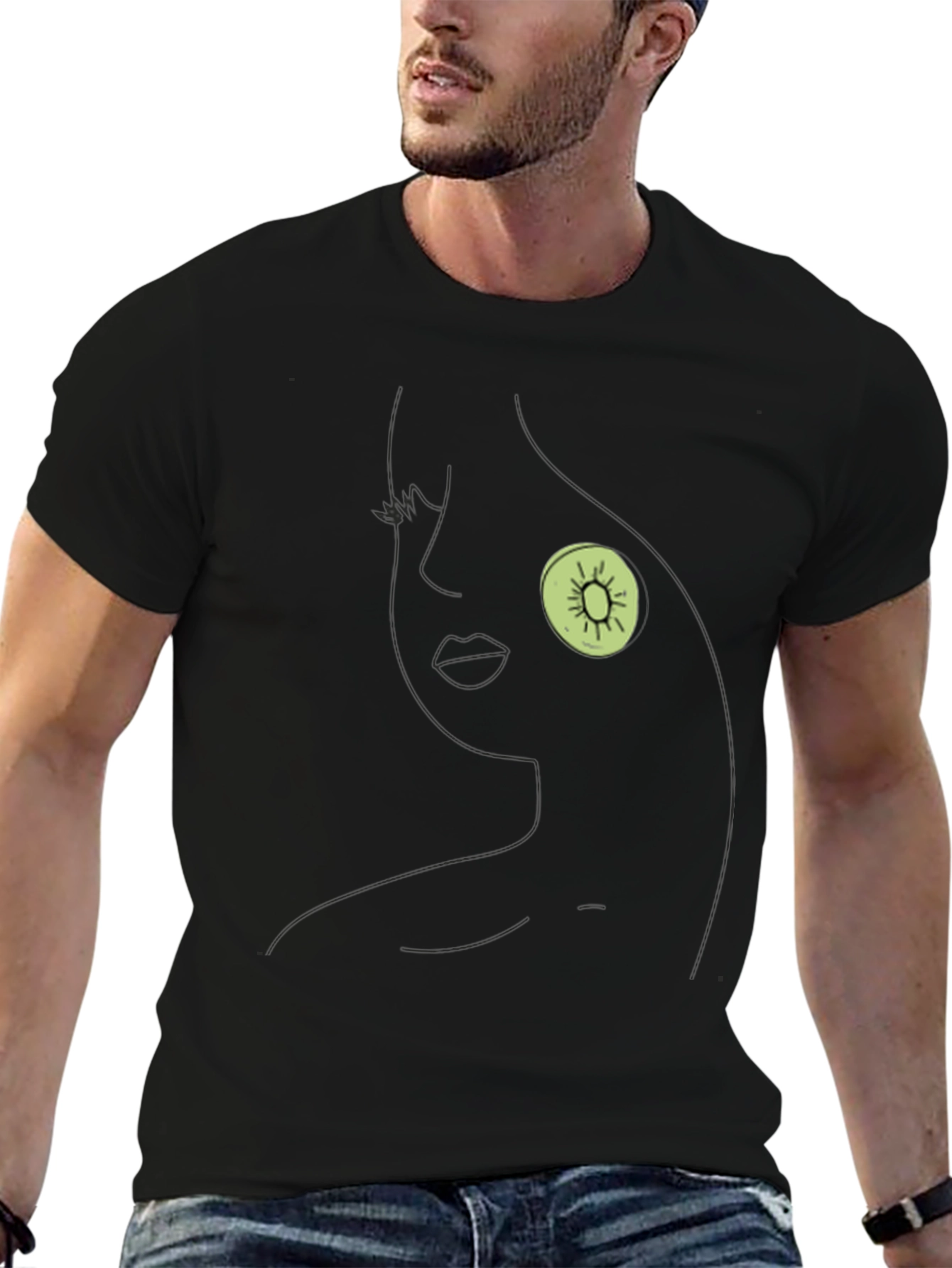 Black Abstract Kiwi Face Black T-Shirt view 6