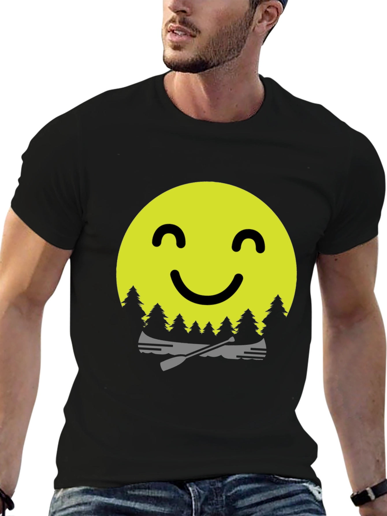 Black Smiley Face Camping T-Shirt - Adventure Awaits! view 6