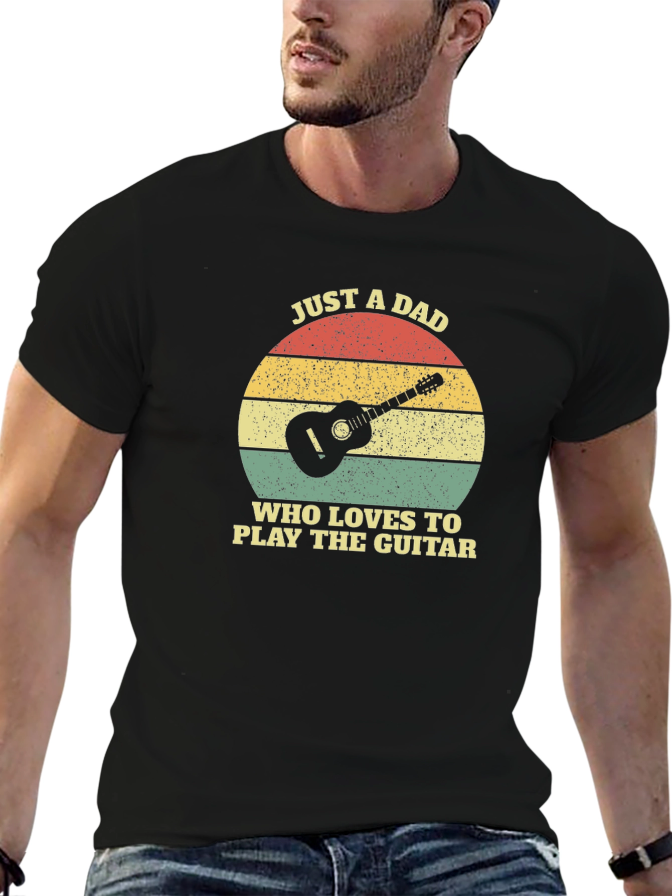 Black Just A Dad Who Loves to Play Guitar T-Shirt view 6