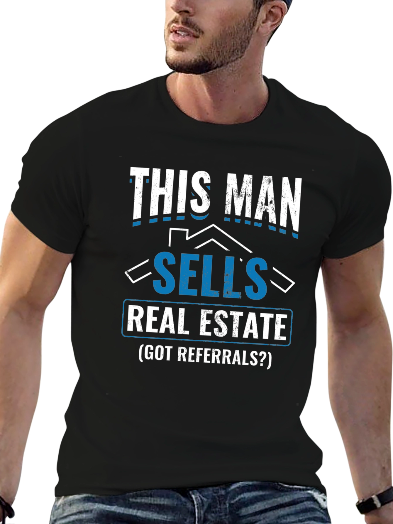 Black Funny Real Estate T-Shirt - This Man Sells Real Estate view 6