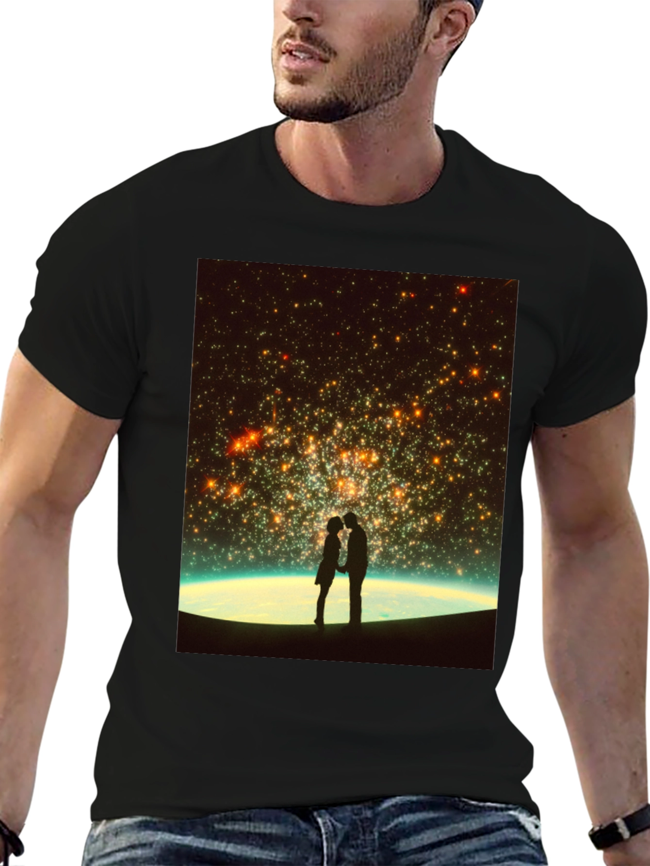 Black Romantic Stargaze T-Shirt - Unisex Black Tee view 6