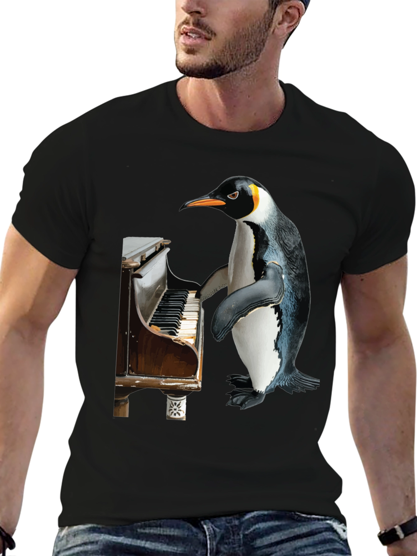 Black Piano Penguin Tee - Funny Music Lover T-Shirt view 6