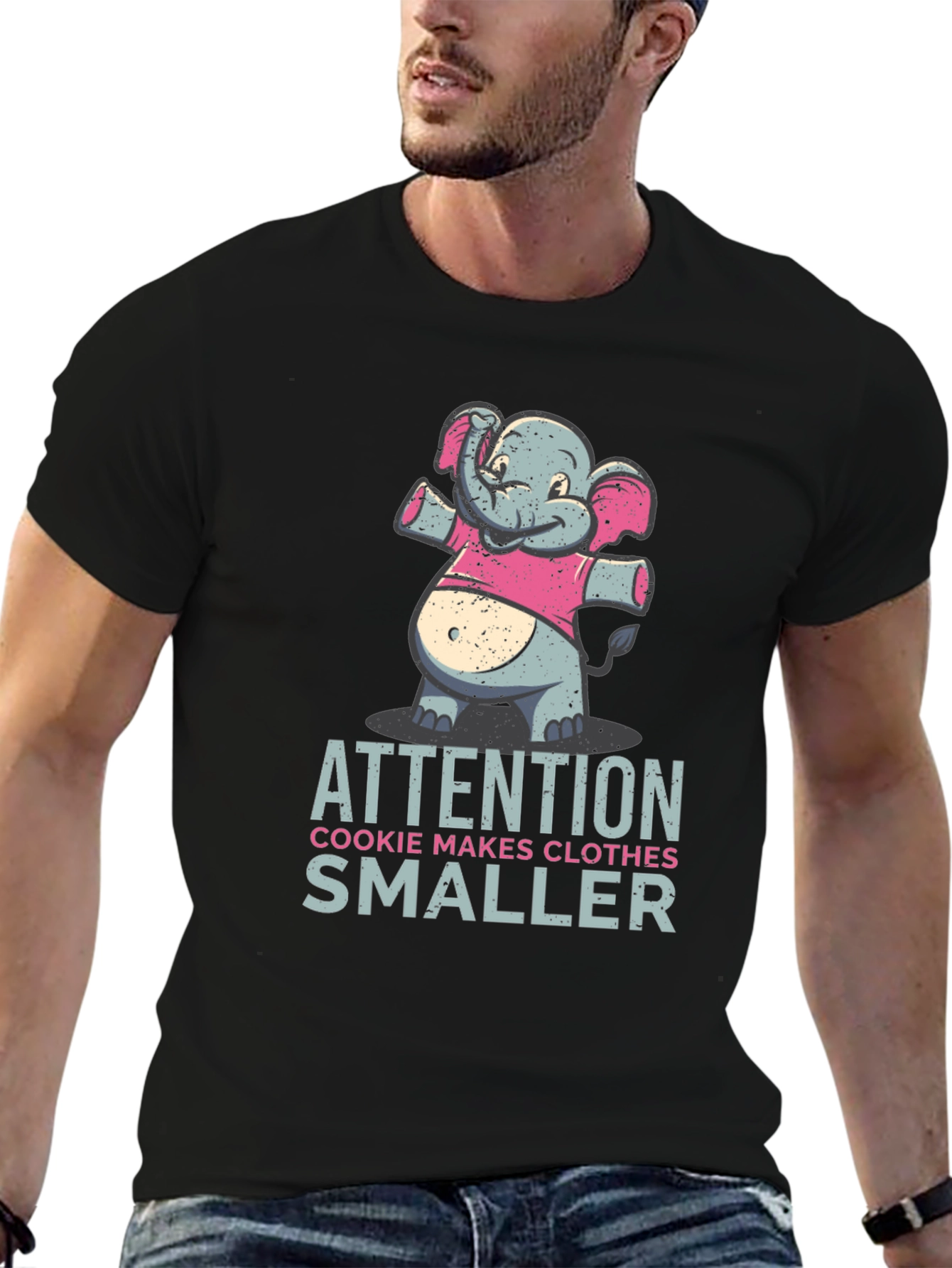 Black Elephant Cookie Makes Clothes Smaller Funny T-Shirt view 6