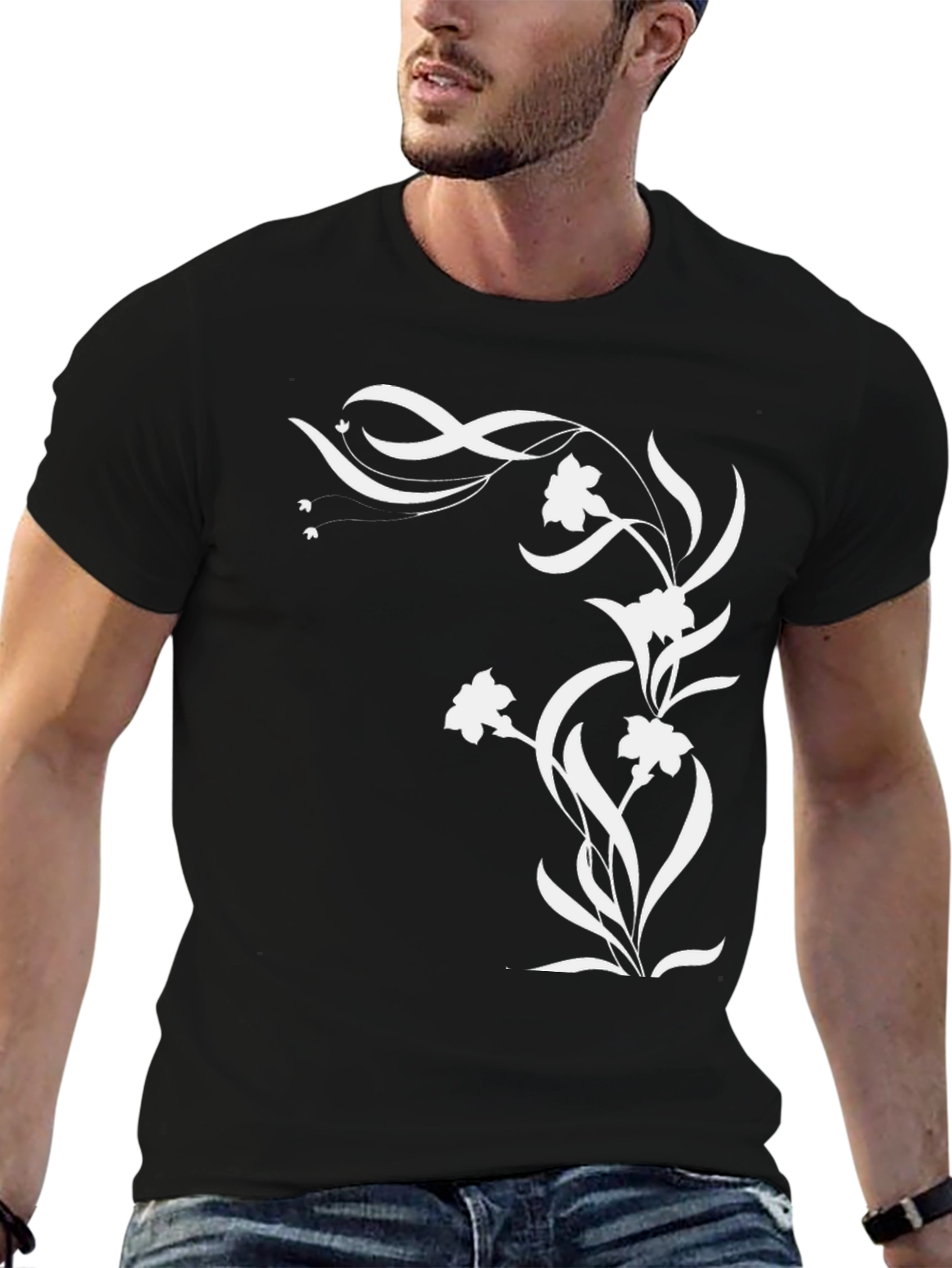Floral Graphic Black T-Shirt - Stylish Men's Tee - 6