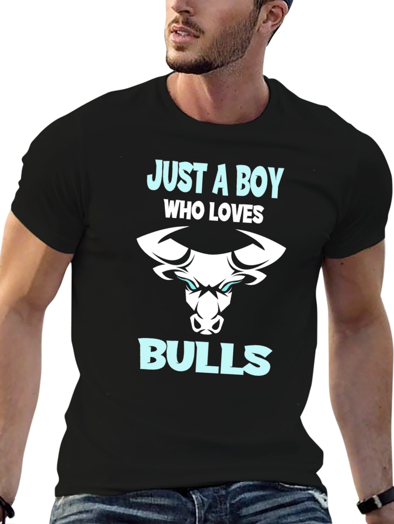 Black Just A Boy Who Loves Bulls T-Shirt view 6