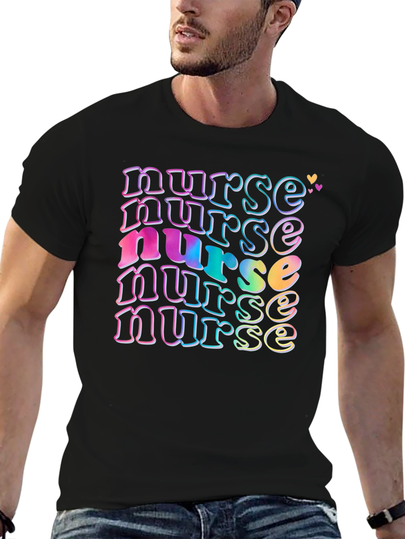 Black Retro Nurse T-Shirt, Colorful Graphic Tee view 6
