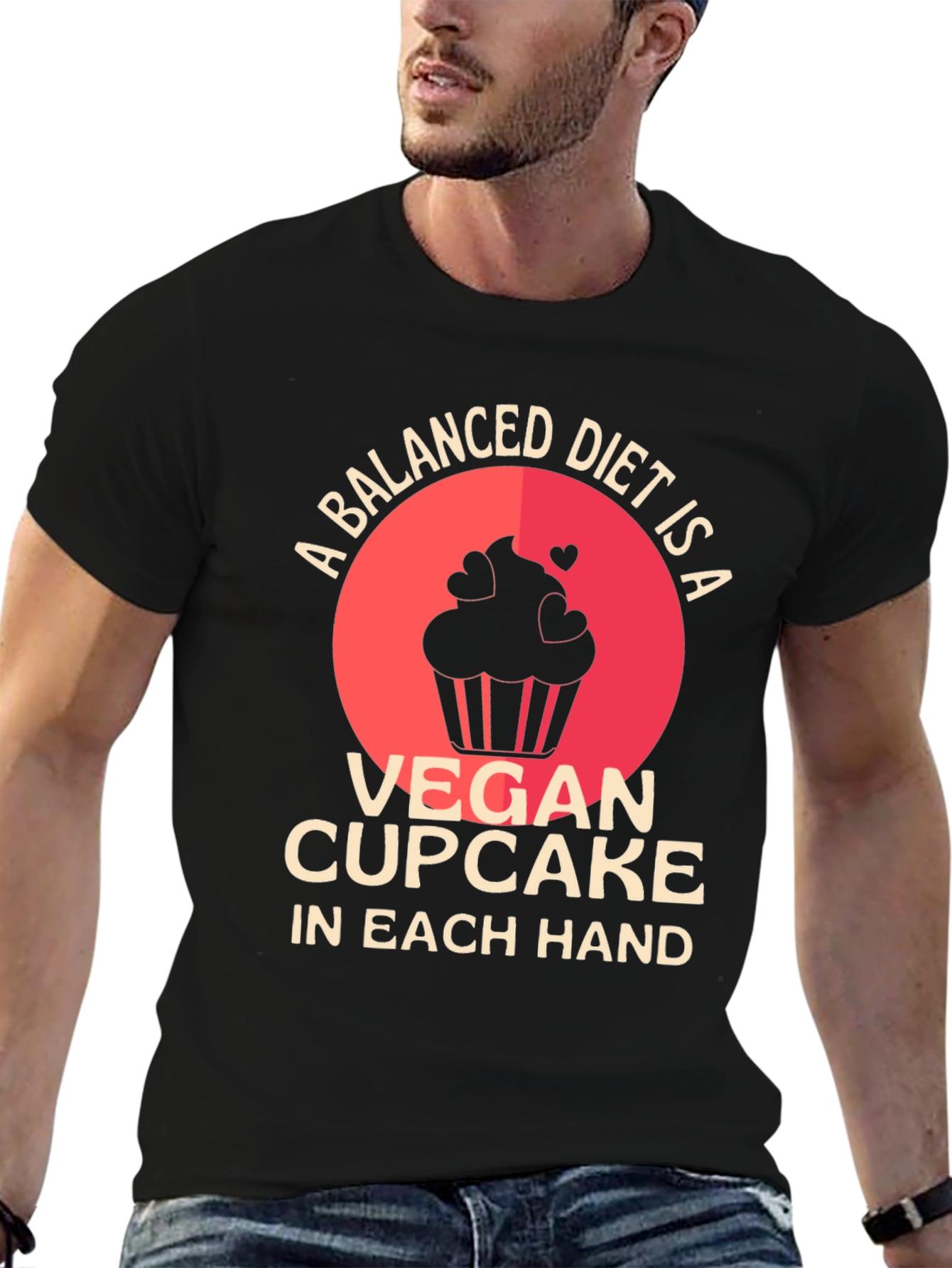 Black Vegan Cupcake Balanced Diet T-Shirt view 6